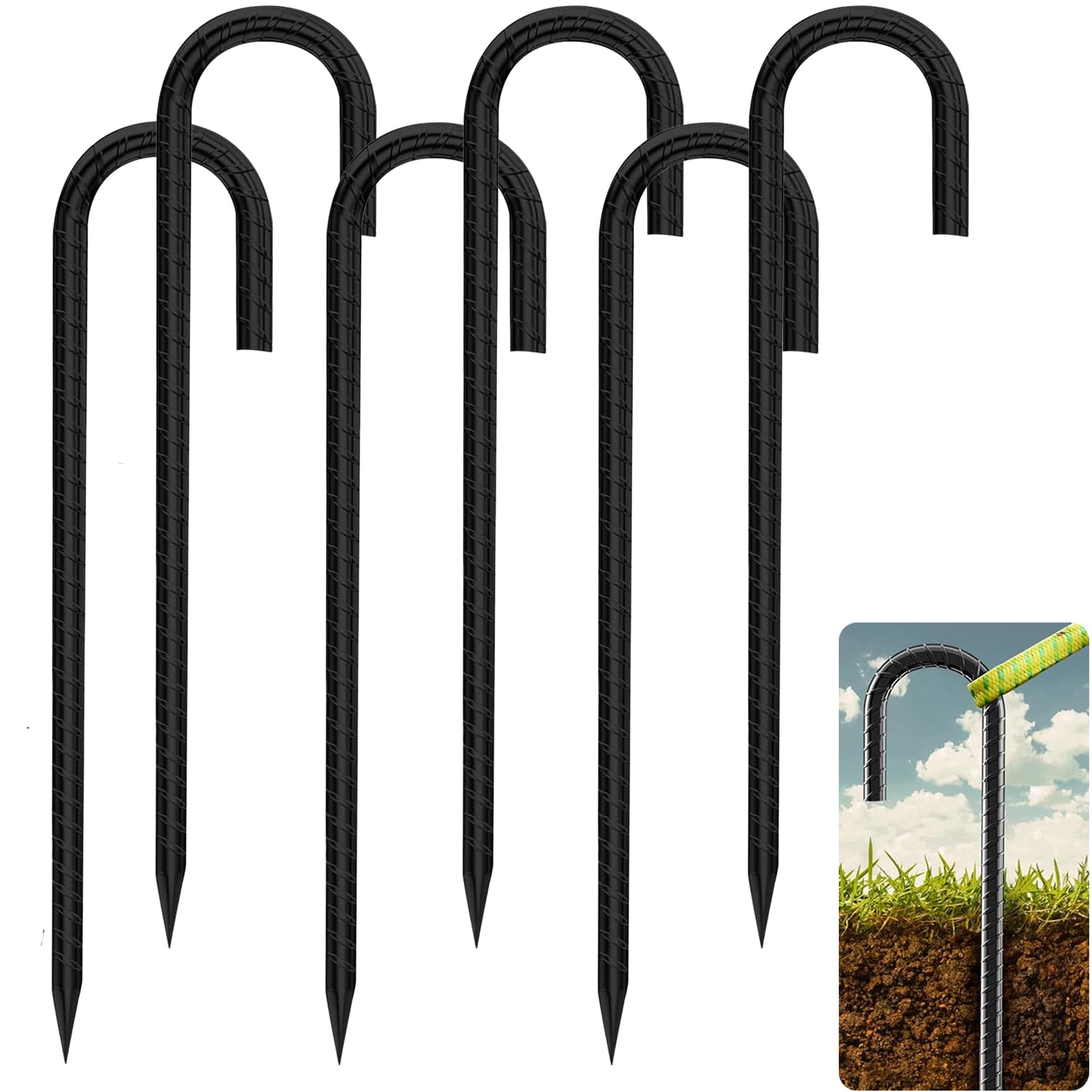 Anclajes De Suelo De Acero - 12 Piezas De 30cm, Forma De J, Punta Afilada, Para Trampolines, Tiendas De Campaña Y Toldos