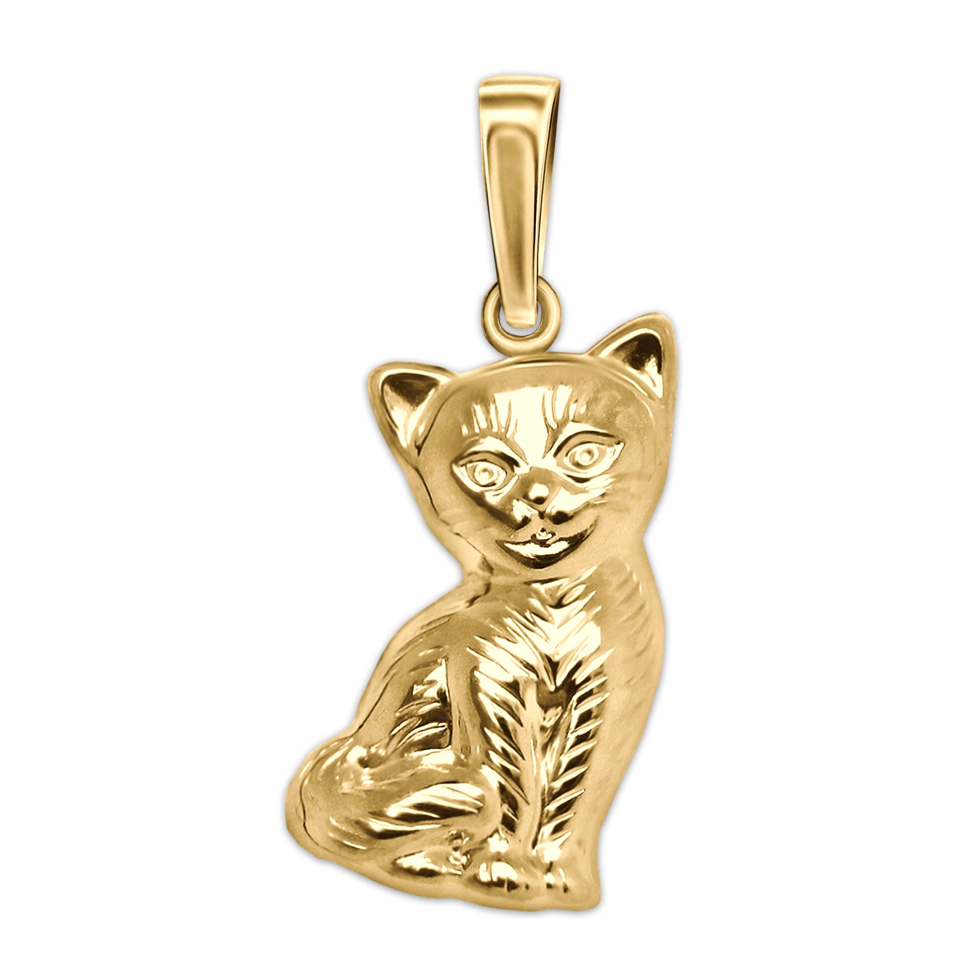 CLEVER SCHMUCK-SET Elegante ciondolo a forma di gatto, opaco e lucido, con 3 zirconi, in argento 925