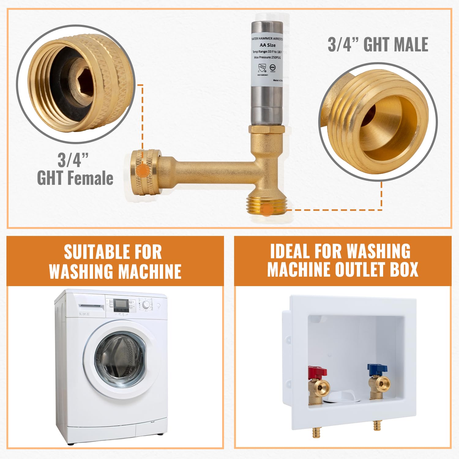 SUNGATOR Water Hammer Arrestor, 3/4 GHT Thread For