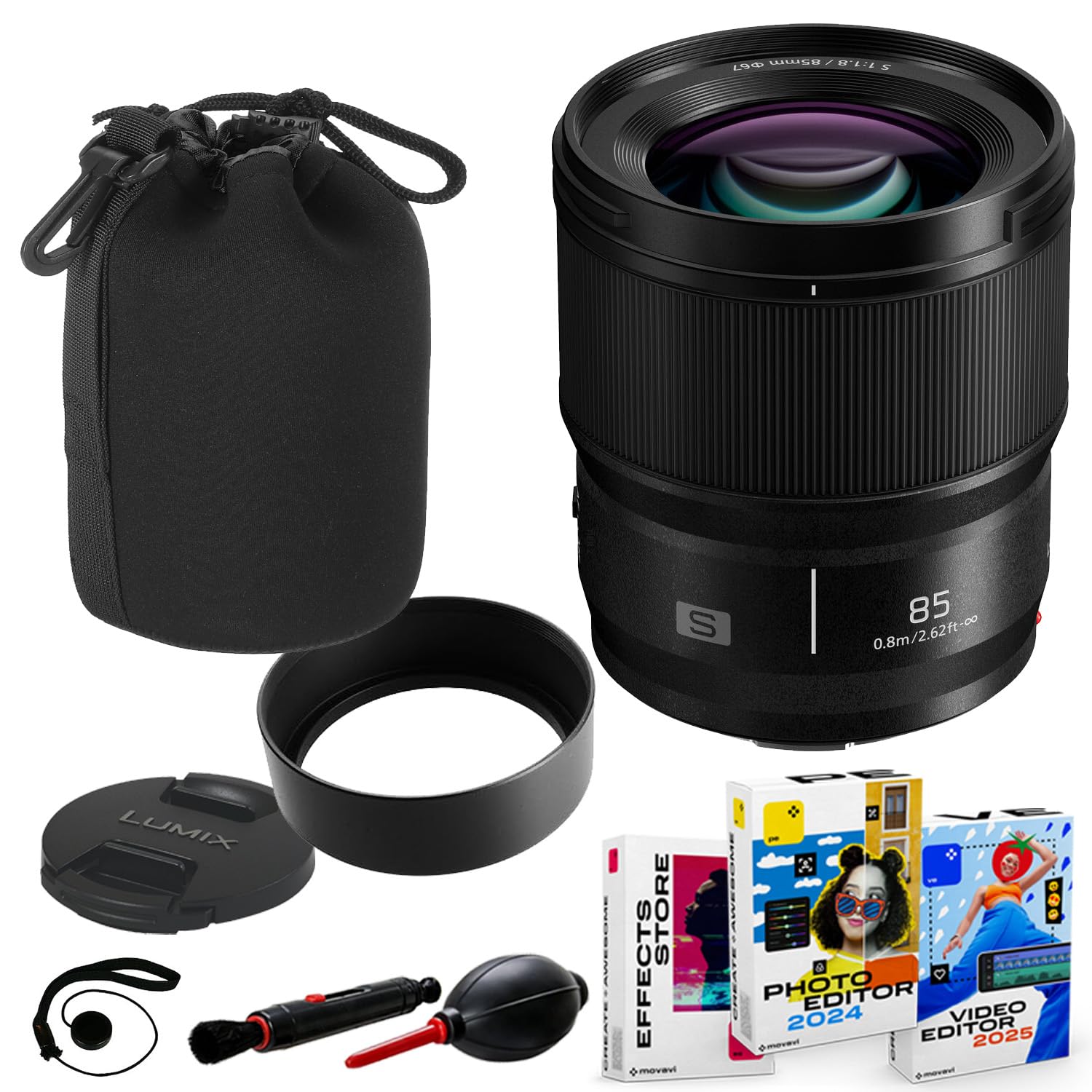 LUMIX S 85mm f/1.8 Lens Bundle + Pouch by Panasonic – Black, Pack of 11, Model BH52-PAN851.8S-72126