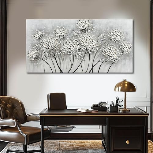 Miniatura 4 de Arte de pared de flores blancas, arte impreso en lienzo, cuadros botánicos para dormitorio, decoración de pared pintada a mano, pintura floral,