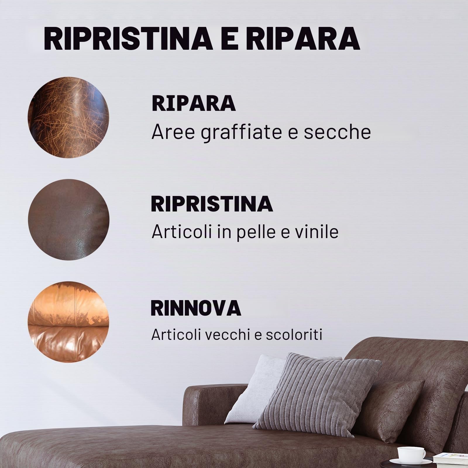 Kit di Riparazione per Pelle - Balsamo Ricolorante, Tinture per Mobili, Rinnovare e Ripristinare Pelle Invecchiata, Sbiadita, Screpolata, Sbucciata e Scottata