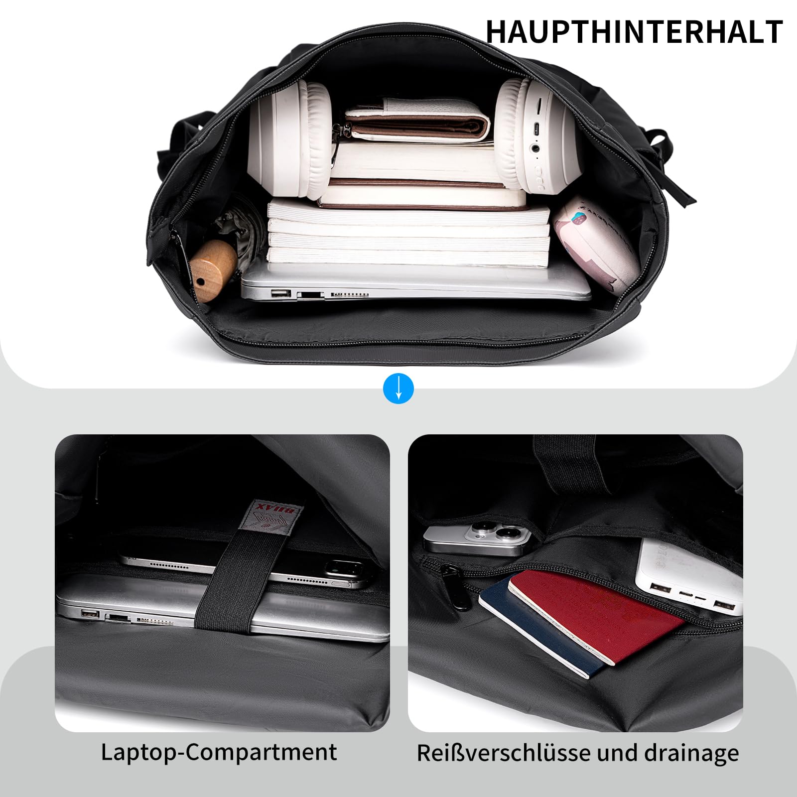 Rolltop Rucksack Damen Herren Großer Laptop Rucksack Wasserdichter mit Computerfach 16 Zoll Rucksäcke Schulrucksack Wasserfester Reiserucksack Handgepäck Flugzeug Arbeit Reisen