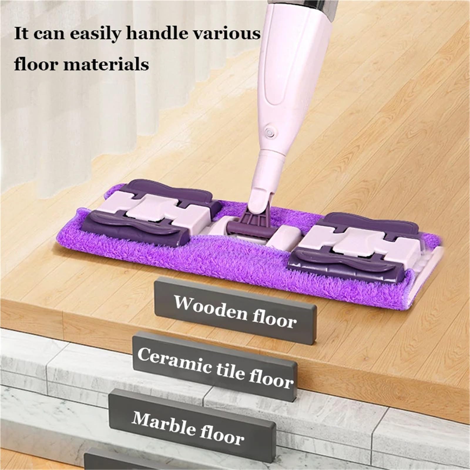 Mopa con Clip de Tela en Aerosol, diseño silencioso Manual for Pisos Madera y baldosas cerámica, Cabezal Elegante para Limpieza de Paredes Azulejos(Mop 1pcs Cloth)