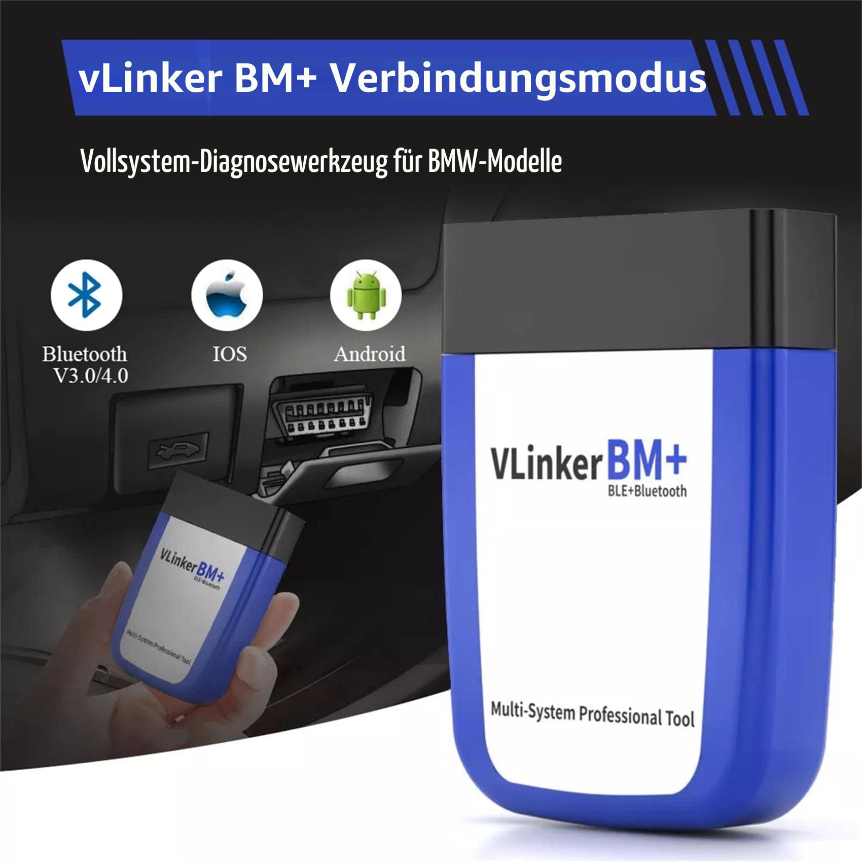 vLinker BM+ OBD2 Bluetooth Diagnose Scan Tool, OBDII Autoscanner für iOS, Android, und Windows - Gemacht für BimmerCode