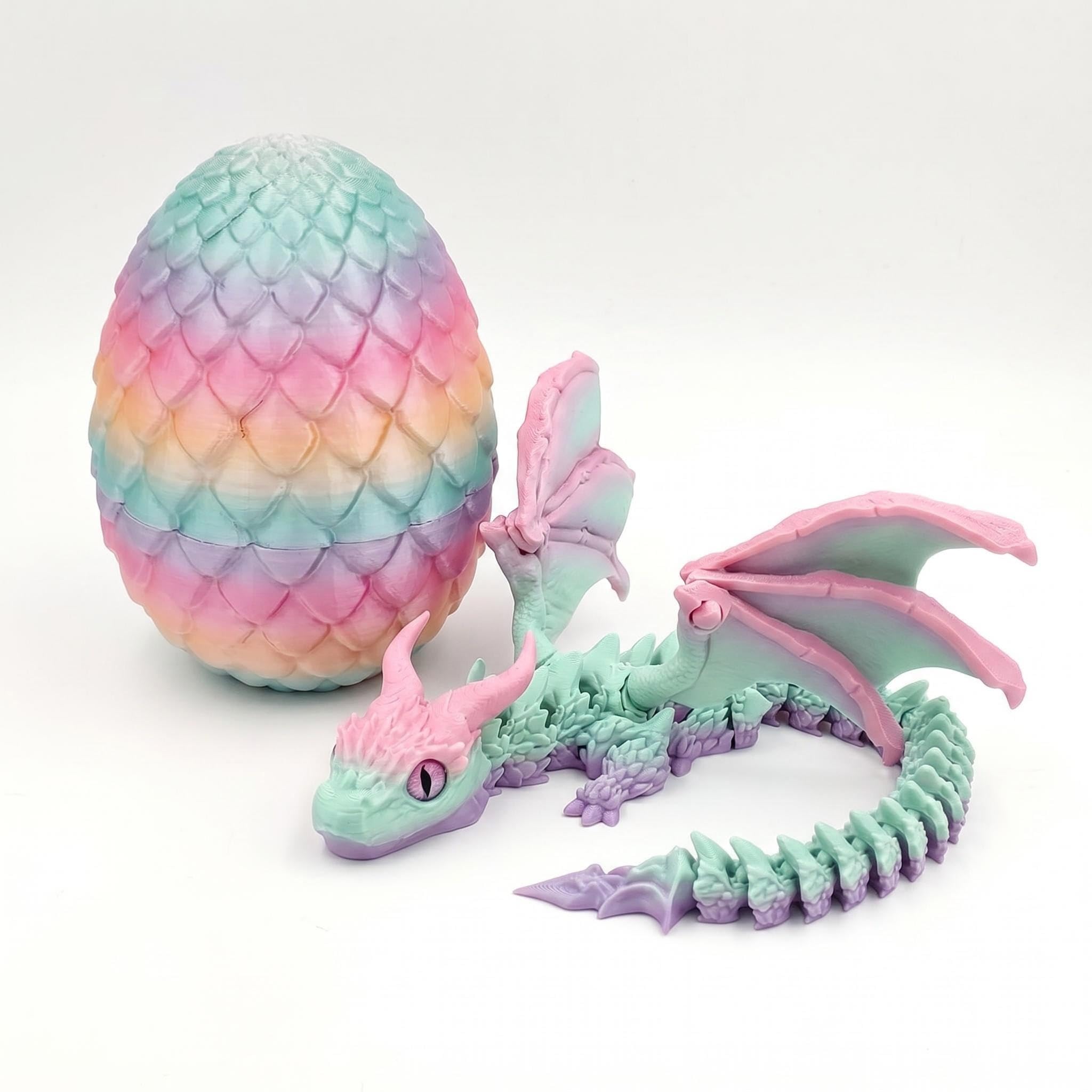 24cm 3D Printed Rainbow Dragon Figure with Dragon Egg Glow in Drak, 3D Printer Articulated Animals Fidget Toy, Articulated Wings – Colorful Fantasy Model for Home Decor, Desk Display, Gift(Rianbow)