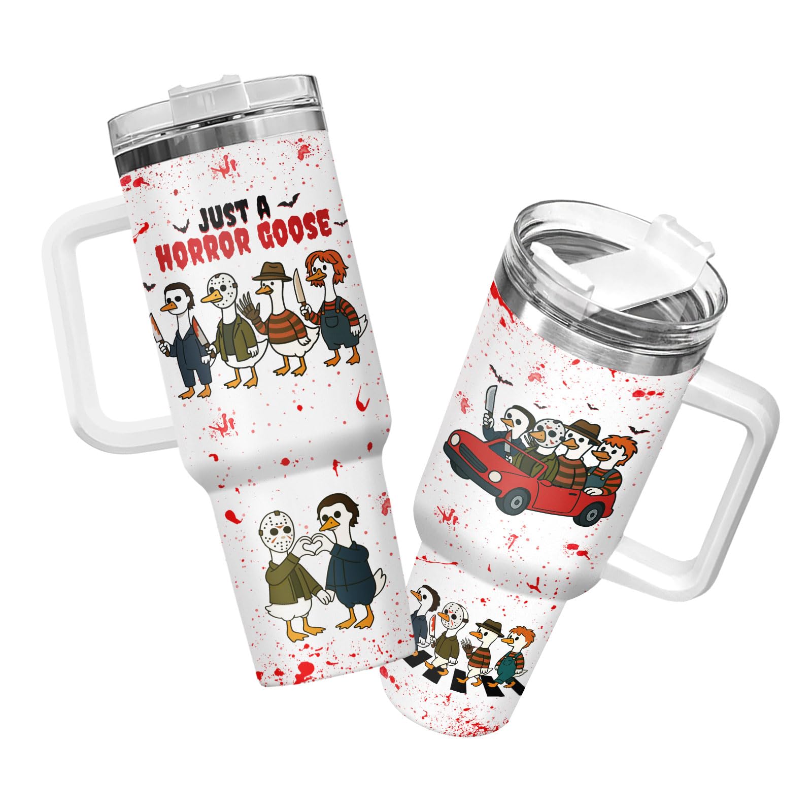 34HD Just a Horror Goose Tumbler 40oz with Handle Funny Halloween Horror Movie Cup Insulated Stainless Steel Mug