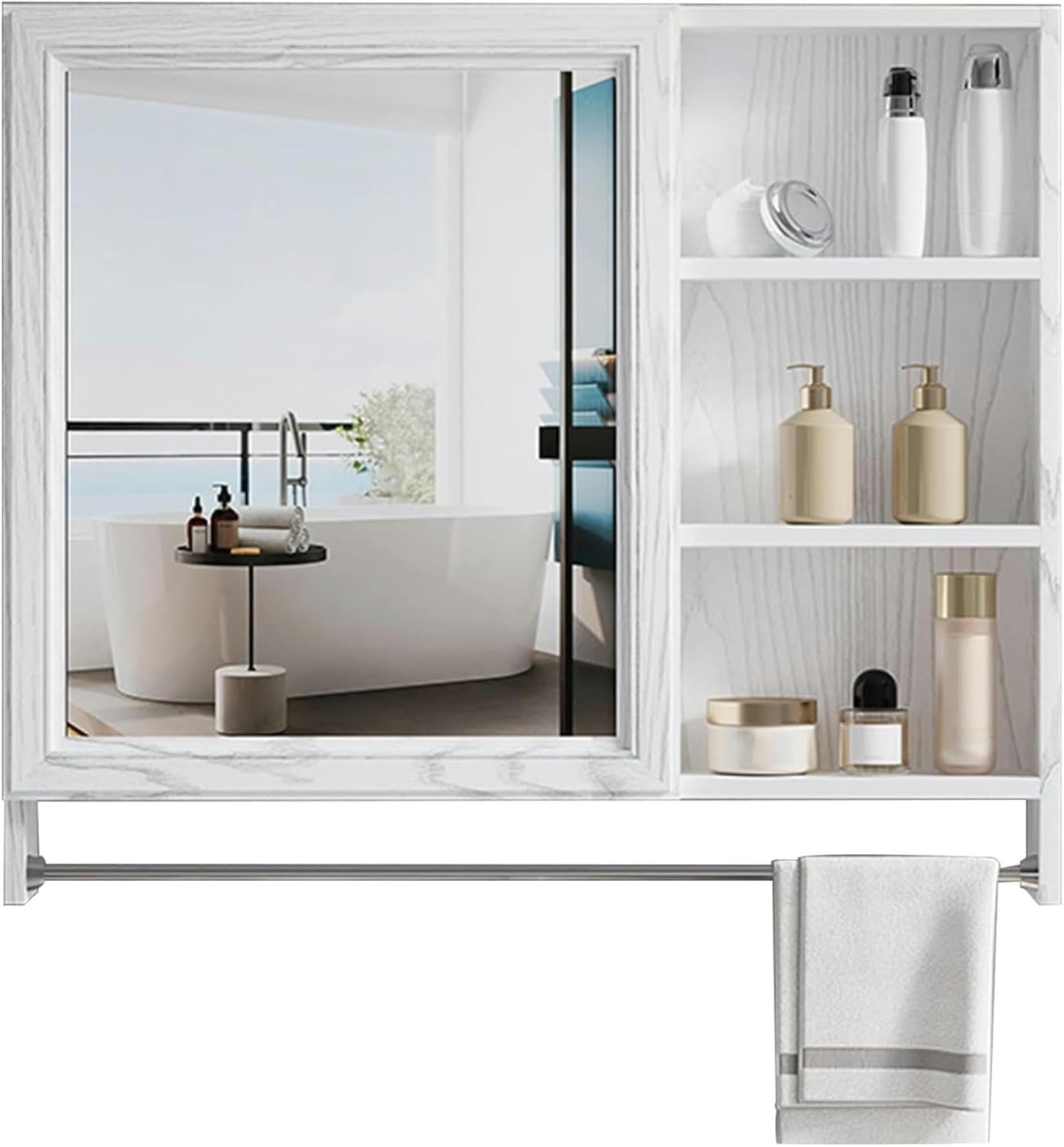 Aluminum Mirror Cabinet Bathroom Mirror Cabinet Bathroom Mirror Cabinet with Towel Rack Single Door Storage Mirror Cabinet Wall Mounted Storage Cabinet with Mirror Space Saving