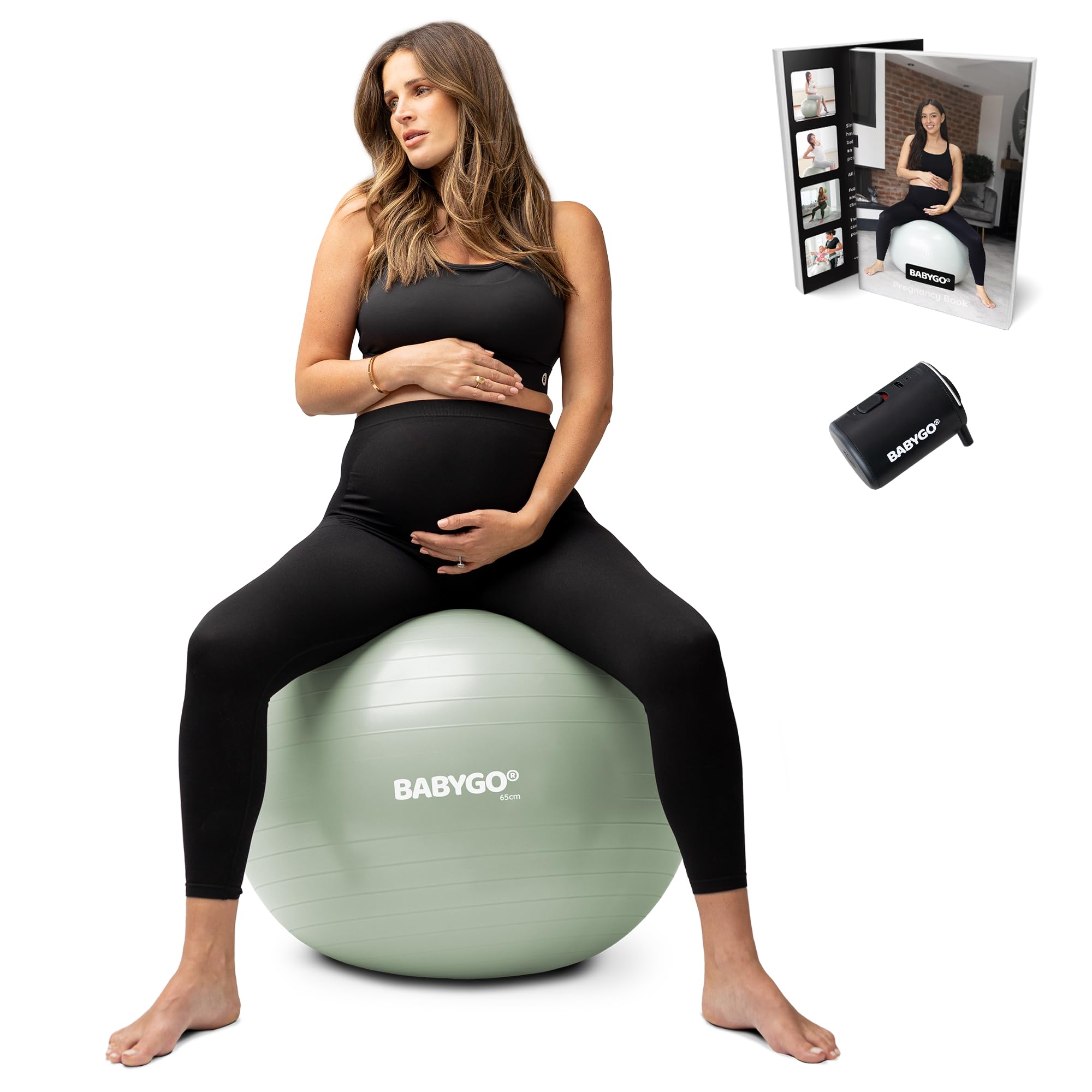 BABYGO® Birthing Ball For Pregnancy Maternity Labour & Yoga + Our 100 Page Pregnancy Book, Exercise, Birth & Recovery Plan, Anti-Burst Eco Friendly Material