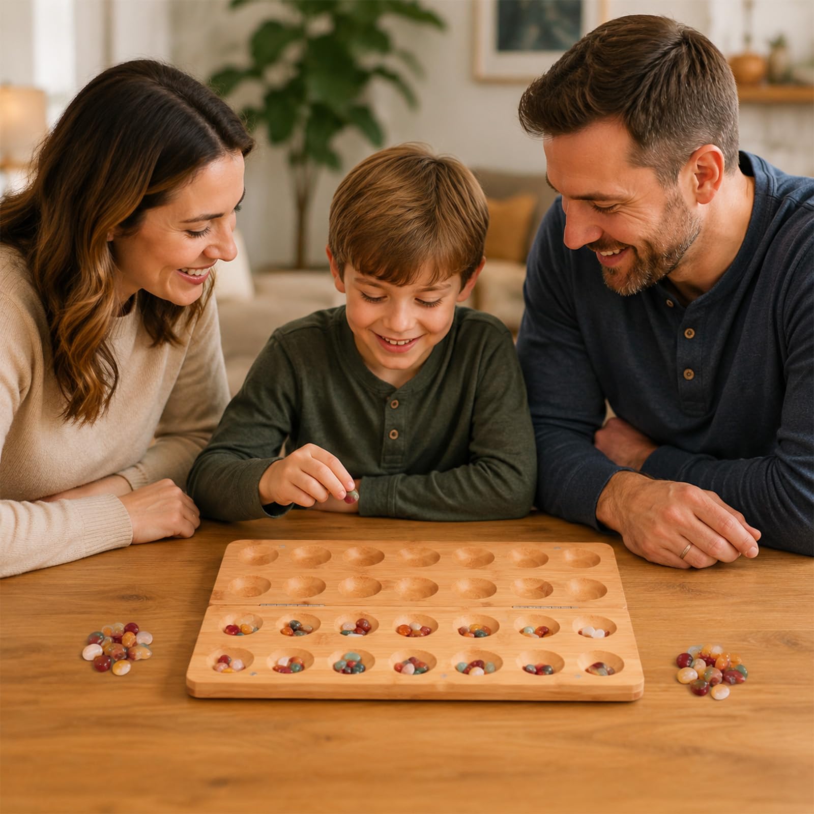 Steinchenspiel Hus - Bao - Kalaha Edelstein Match Schach Bohnenspiel für 2 Spieler Muschelspiel für Kinder Erwachsene Spannendes Strategiespiel aus Holz