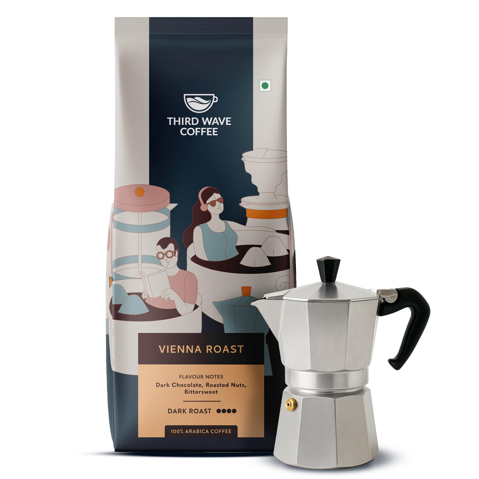 Third Wave Coffee Roasters Third Wave Coffee | Vienna Roast | Dark Roast | Moka Pot/Home Espresso Machine/South Indian Filter | 100% Arabica Coffee | 250 Grams | Fine Grind, Bag