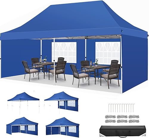 Miniatura 15 de COBIZI Carpa 10x20 Pop Up con paredes laterales, carpa comercial impermeable Ez al aire libre, cenador instantáneo con protección UV 50+ para