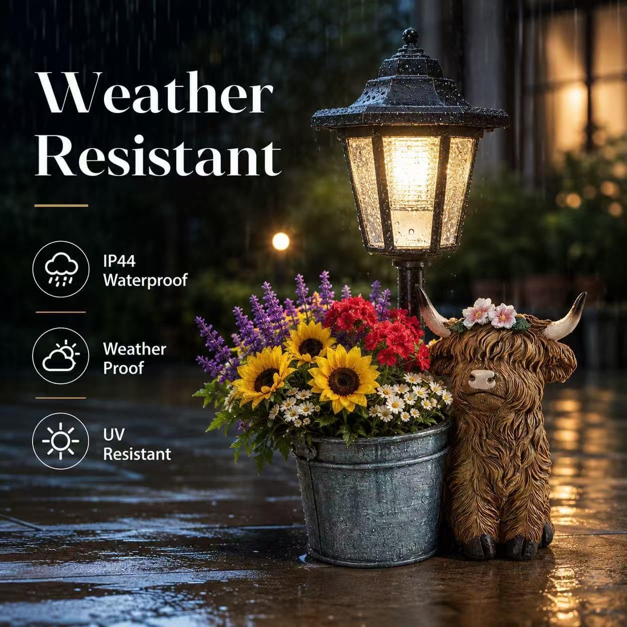 Solar Cow Outdoor Statue with Planter & Solar Lantern, Waterproof Resin Garden Sculpture Figurine, Yard Lawn Patio Balcony Porch Decor Gift for Women Mom Grandma Cat Lovers image 4