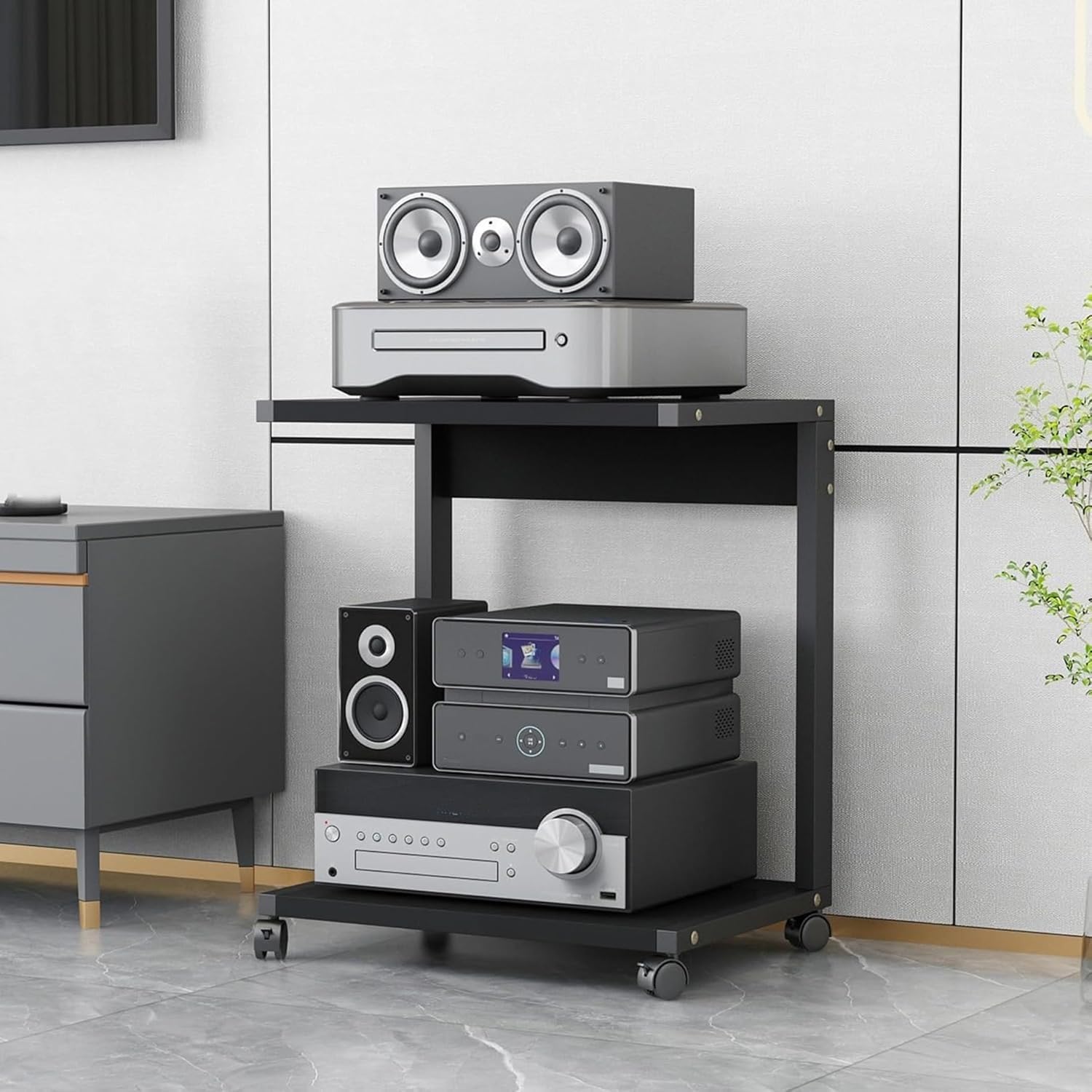 Mueble para discos de vinilo y TV estéreo en madera natural de 50x40 cm