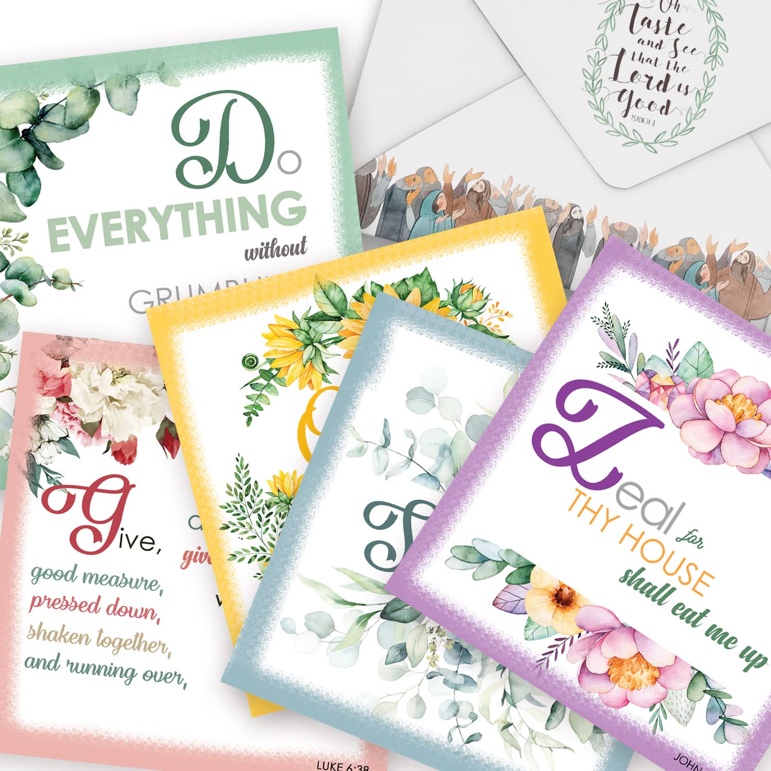 Creatie A-to-Z Bible Verse Scripture Cards, 26 Pieces | Big Size Watercolor Print
