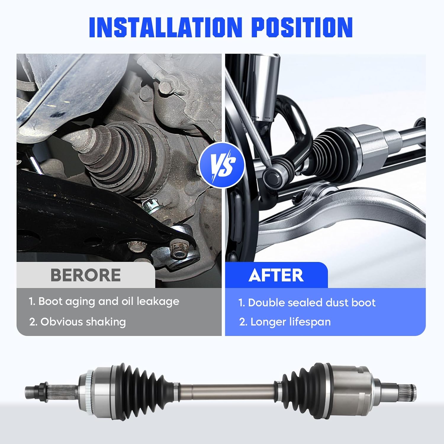Front CV Axle Shaft Assembly Fit for Toyota Highlander 2001-2007, for Camry 2002-2009, for Solara 2004-2008, for 2.4L FWD Gas Only, Left CV Joint Shaft, Replace for 66-5245, 1 pack