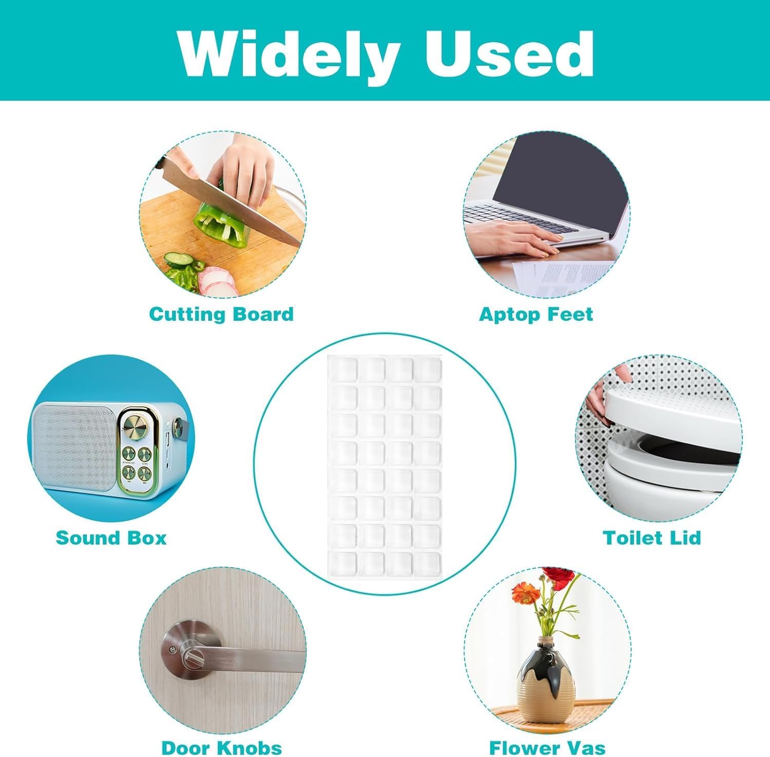32 Pcs Rubber Bumpers 3/4" Large Square Self Adhesive Cabinet Door Pads Large Square Non-Slip Rubber Stoppers for Sofa Furniture