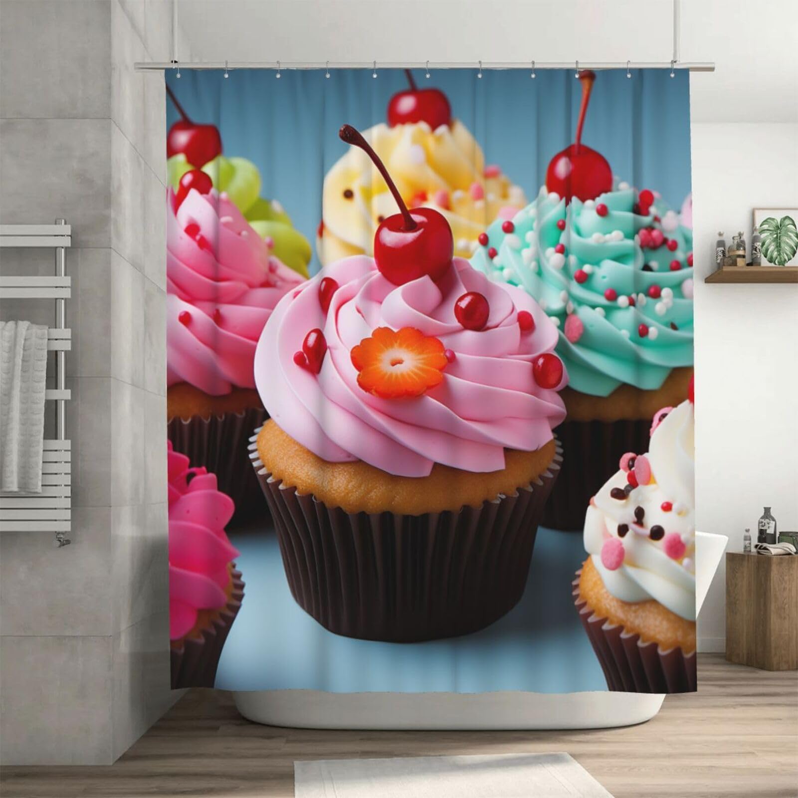 Rideau de douche imperméable épais anti-adhérence cupcakes 182,9 cm avec crochets