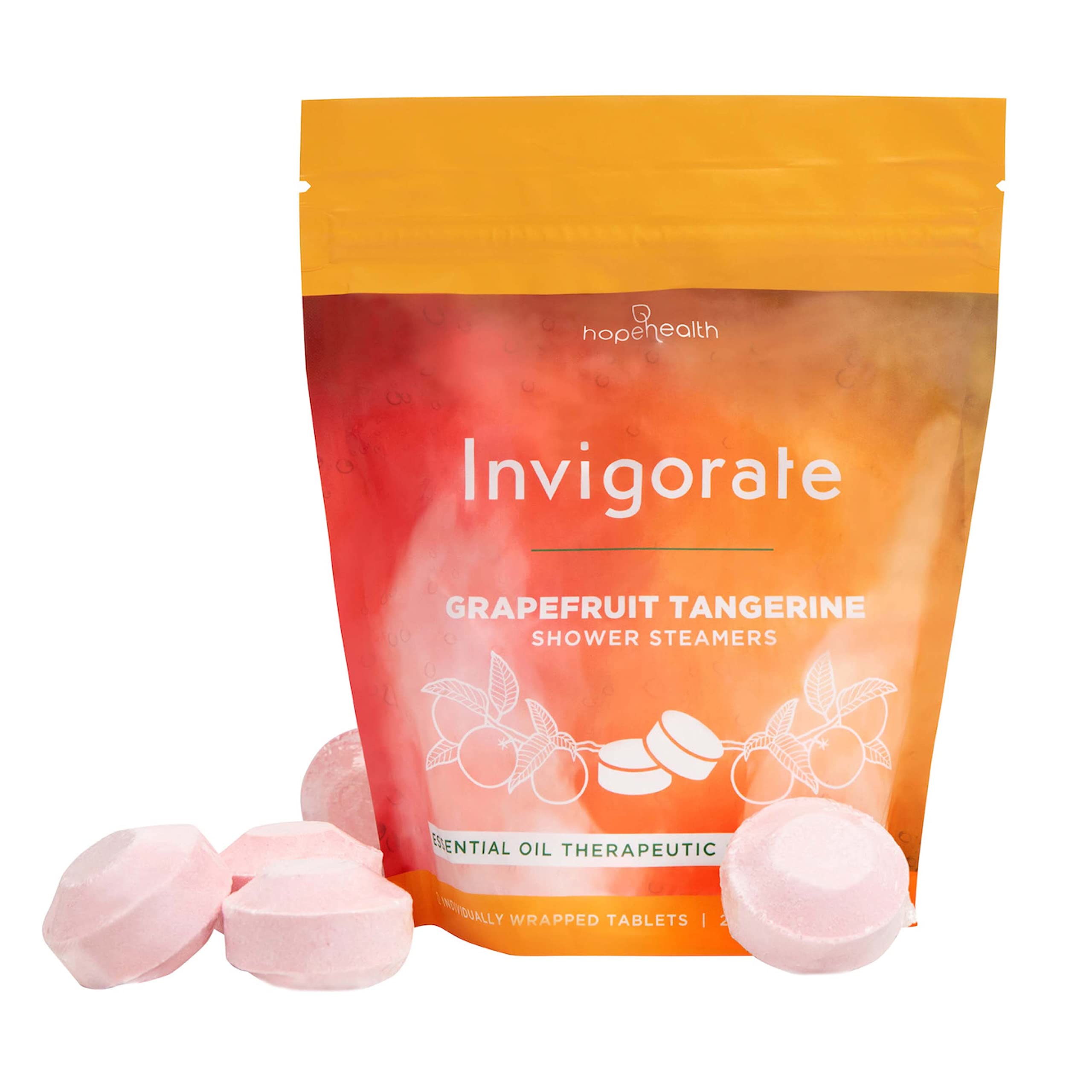Aromatherapy Shower Steamers by Hope Health- Easily Dissolves, Mess-Free Therapeutic Shower Tablets- Improve Your Mood & Relax Your Body- Invigorate - Grapefruit & Tangerine Essential Oil - 12 Tablets