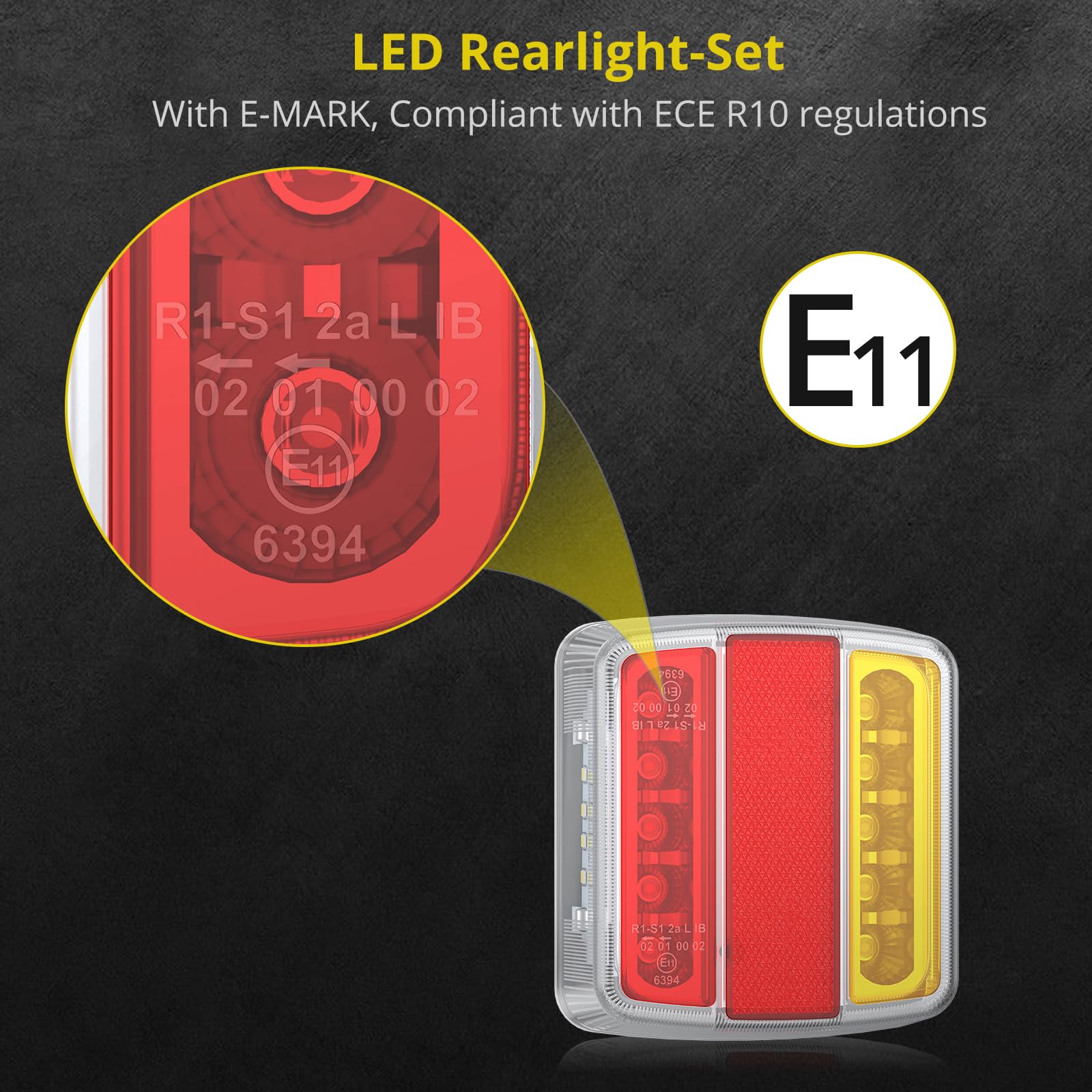 PROZOR Zestaw świateł tylnych LED 12V oświetlenie przyczepy kabel 7-pin 7,5m, okablowany, wodoodporny, montaż za pomocą śrub, znak homologacji E11 ECE, 18 diod LED oświetlenie przyczepy samochodowej