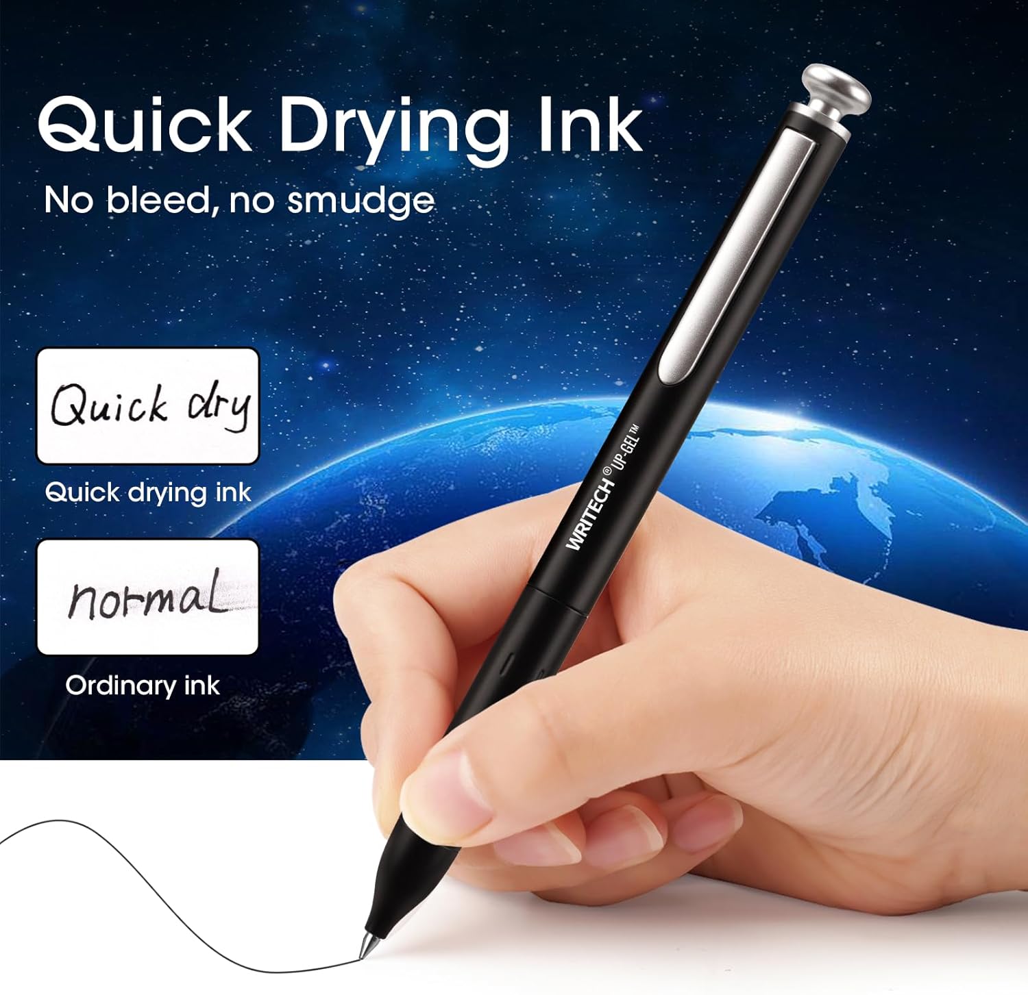 WRITECH Gel Pens Fine Point: Premium Metal Barrel Retractable 0.7mm Black Ink Pen 2ct with 2 Refills No Smear & Bleed Quick Dry Smooth Writing Silent Click Luxury Up-Gel - Image 5