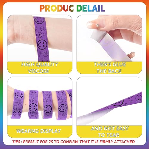 Miniatura 3 de 600 pulseras de cara sonriente para eventos, pulseras de papel de entrada impermeables en 6 colores para conciertos de música