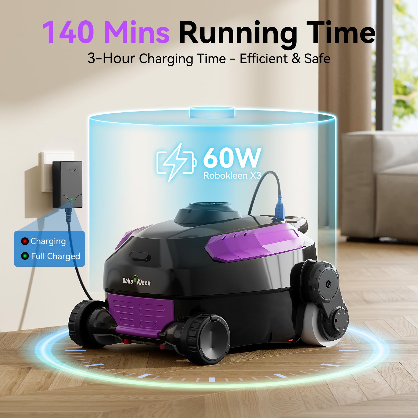 Robot nettoyeur de piscine sans fil, escalade murale, durée de vie de la batterie prolongée, grande capacité de 0,8 m³, double moteur avancé, aspirateur de piscine automatique X3 pour piscines