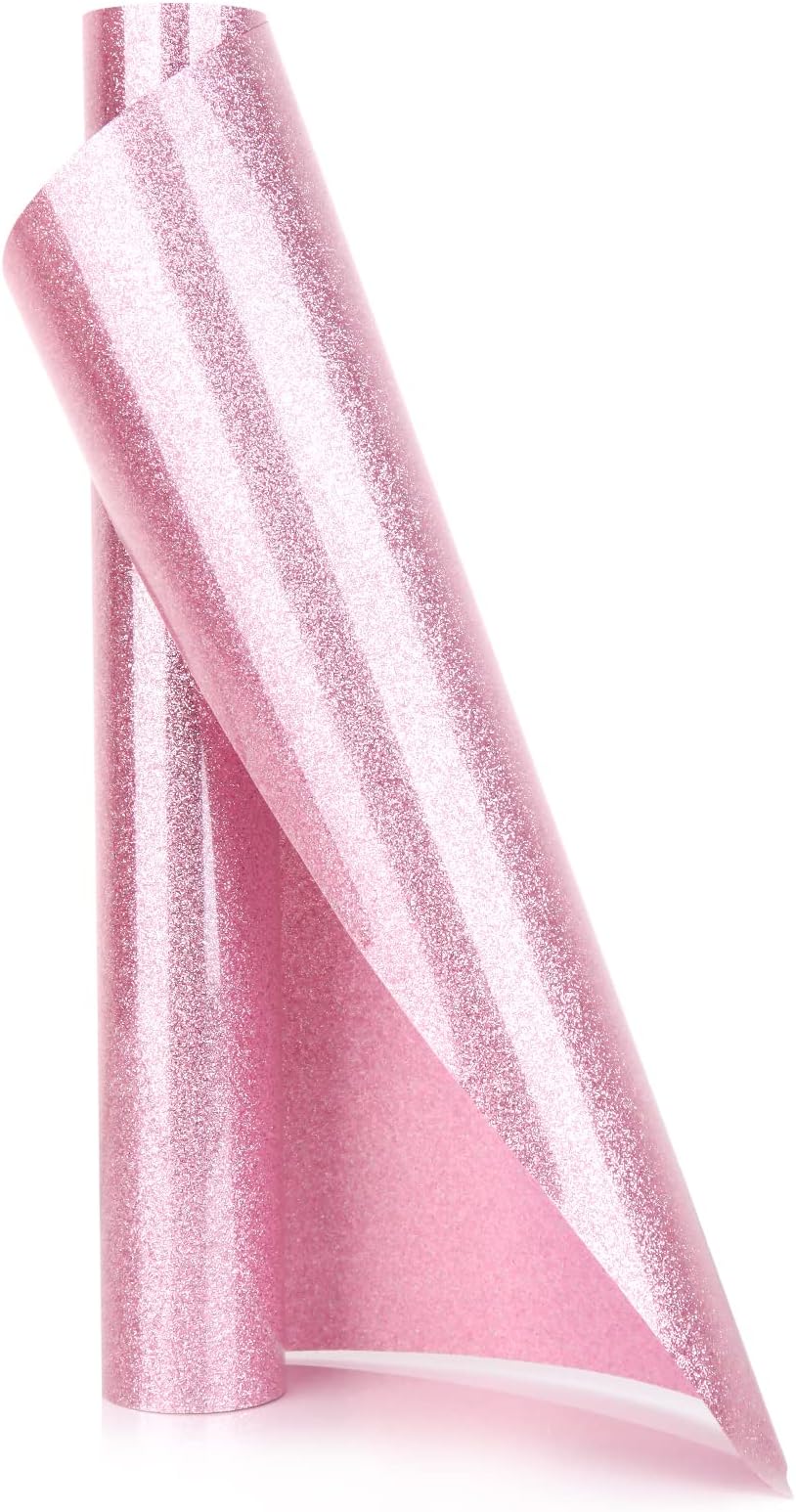 Glitter HTV Vinyl Iron On 40" X 12" Pink Heat Transfer Glitter Vinyl DIY Patterns Iron On Fabrics T-Shirts Bag - Pink Glitter HTV