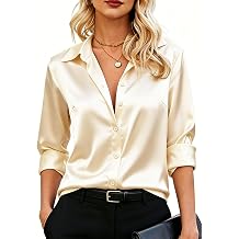 Halife Satin Blouse for Women Silk Button Down Shirts Long Sleeve Dressy Elegant Business Casual Tops