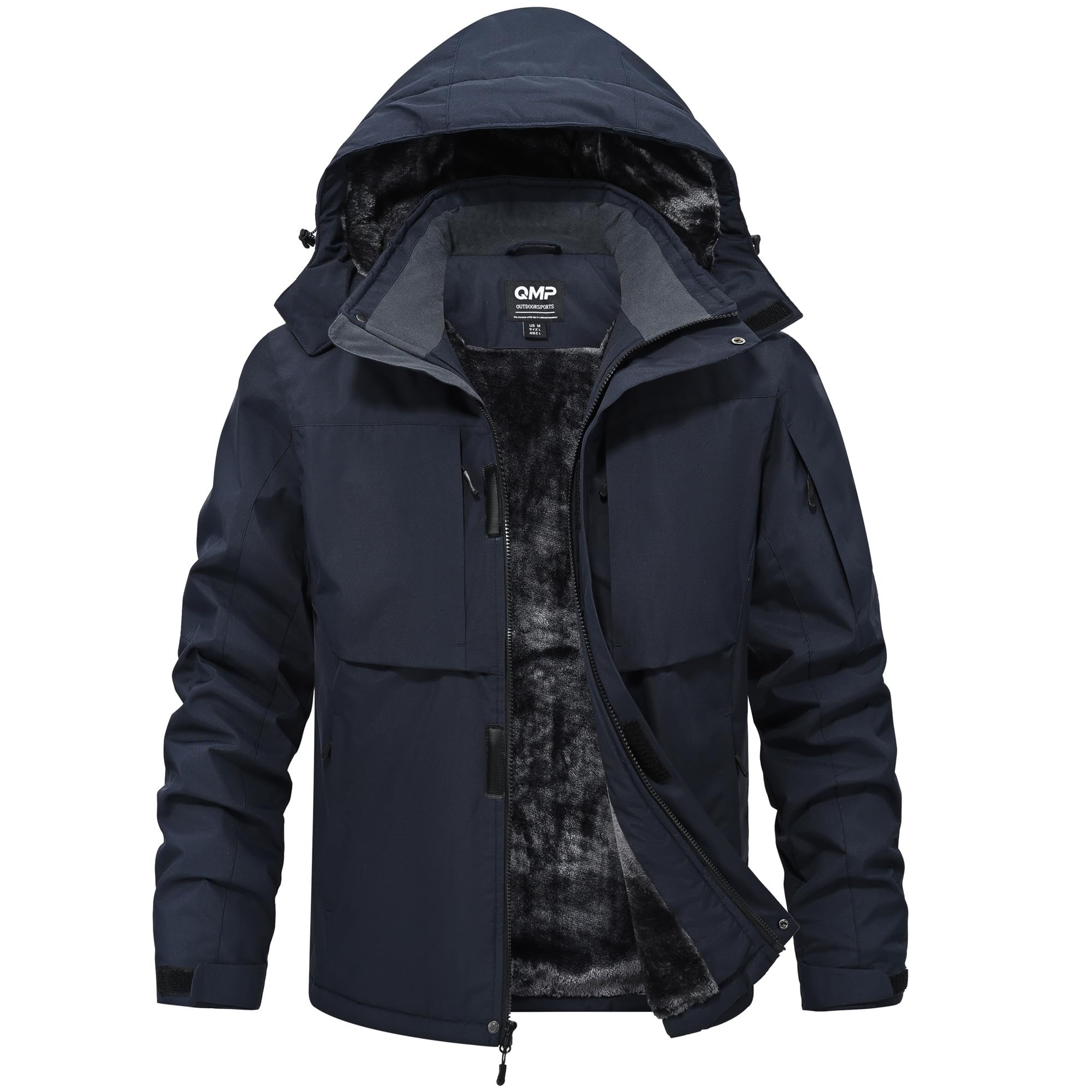 QMP Winter Jackets For Men with Hoode Ski Snow Snowboarding Waterproof Fleece Liner Coats Windproof Raincoat 6 Pockets
