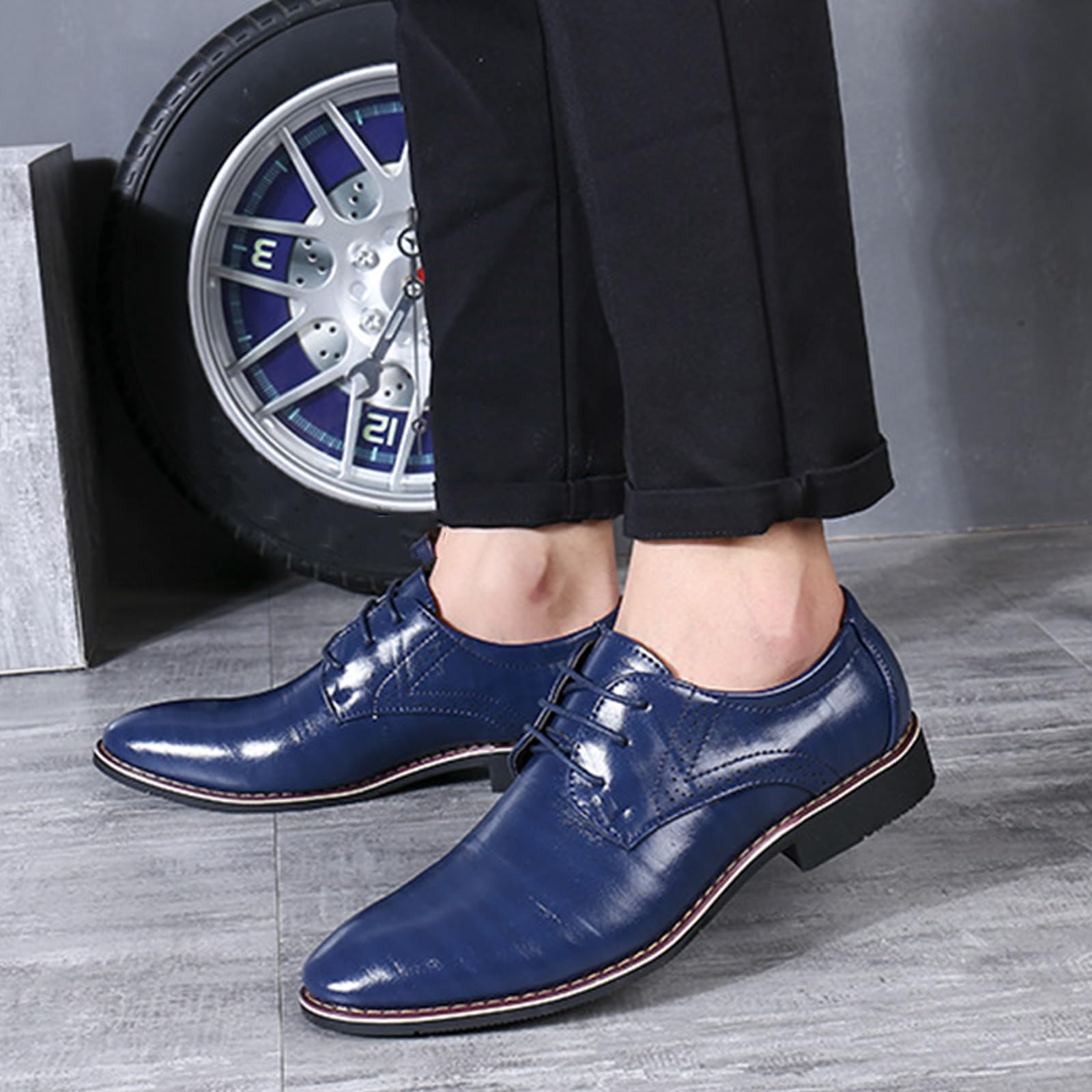 Scarpe Oxford Uomo Scarpe Eleganti | con Lacci, in Pelle, comodi, Antiscivolo, Low Top, Prom, formali, Matrimonio, Business