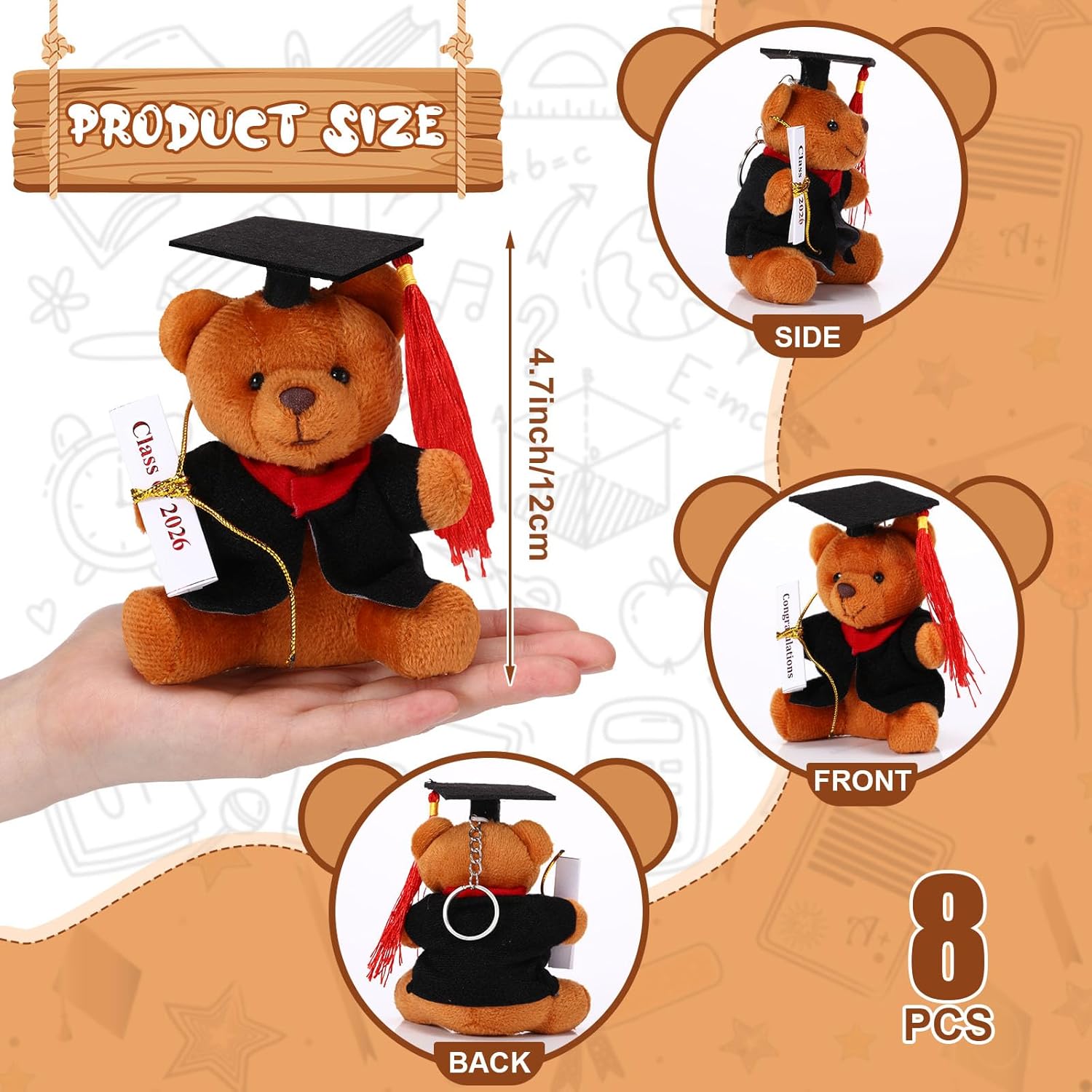 16 Pcs Mini Graduation Bear Stuffed Animals 4.7 Inch Tiny Plush Bear with Diploma and Hat for 2026 Graduation Ceremony Party Decor Congratulation Gifts DIY Present (Black Cap)