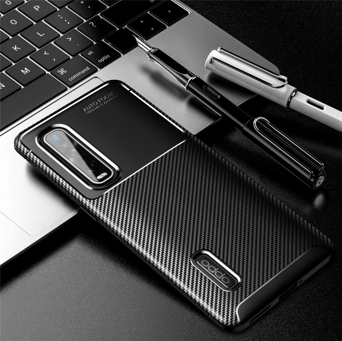 CAIFENG Phone Cover Case for Oppo Find X2 Pro Carbon Fiber Texture Shockproof TPU Case Protective Shell (Color : Black)
