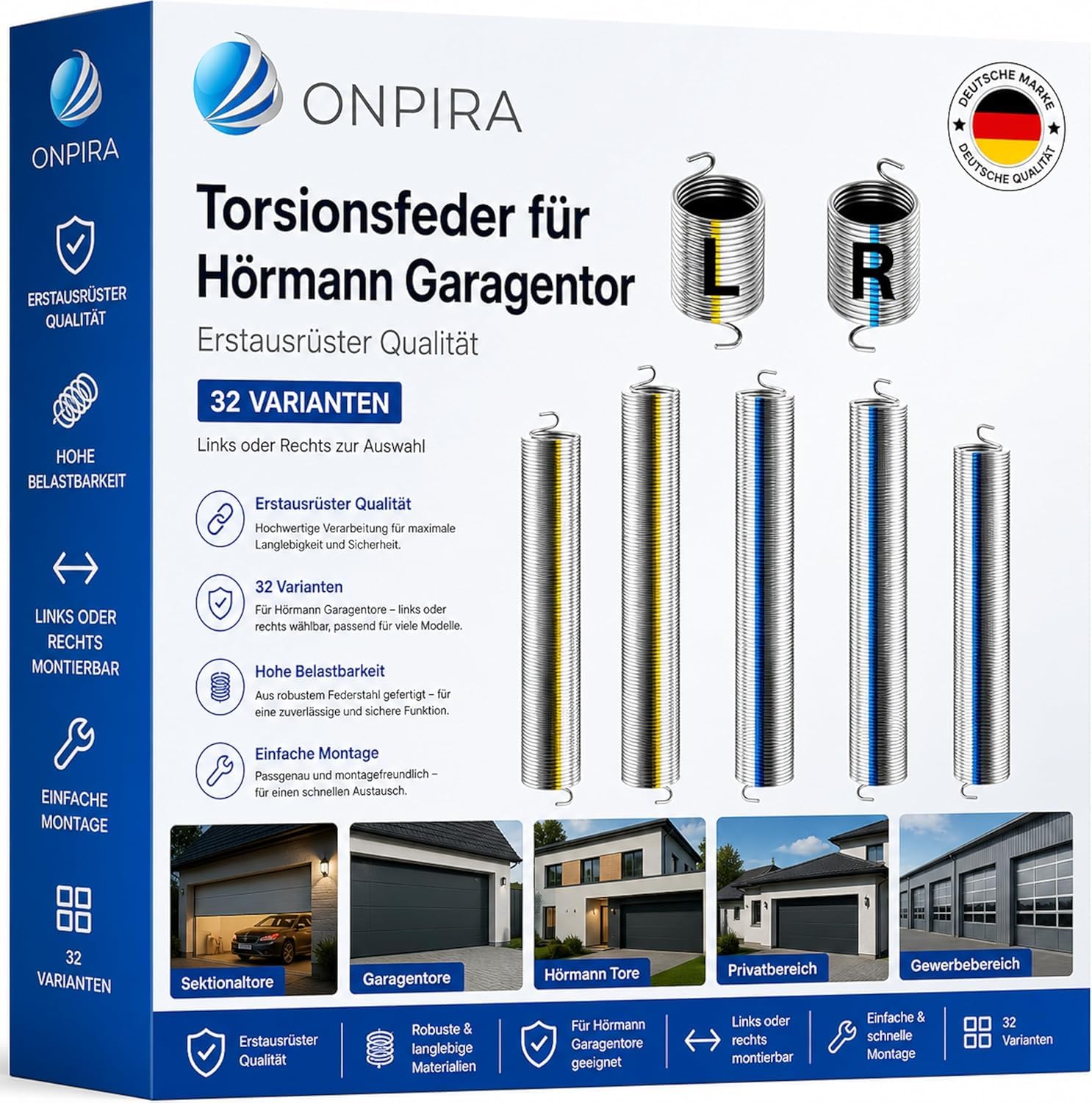 Torsionsfeder für Hörmann Garagentor Sektionaltor R707 R26 32 Varianten Links Rechts