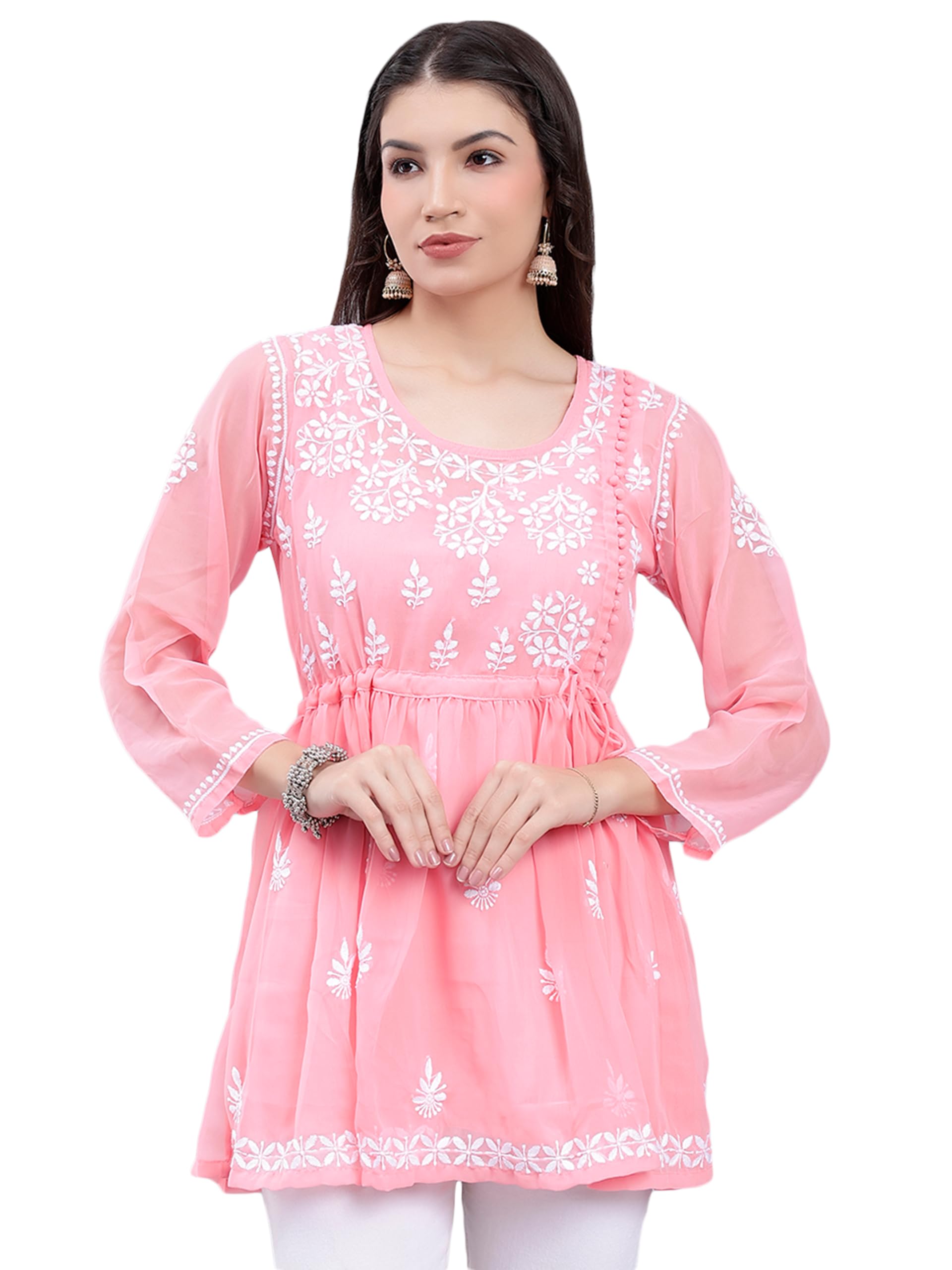 seva chikan Hand Embroidered Georgette Lucknowi Chikankari Top with Slip SCL9083-picture-57