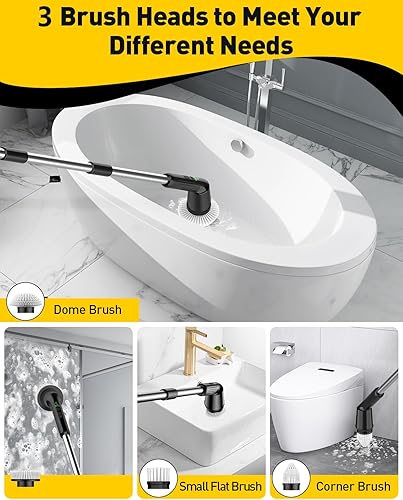 Miniatura 4 de Limpiador eléctrico giratorio para limpieza de baño, cepillo de limpieza inalámbrico con IPX7 impermeable y 2 velocidades, 3 cabezales de cepillo,