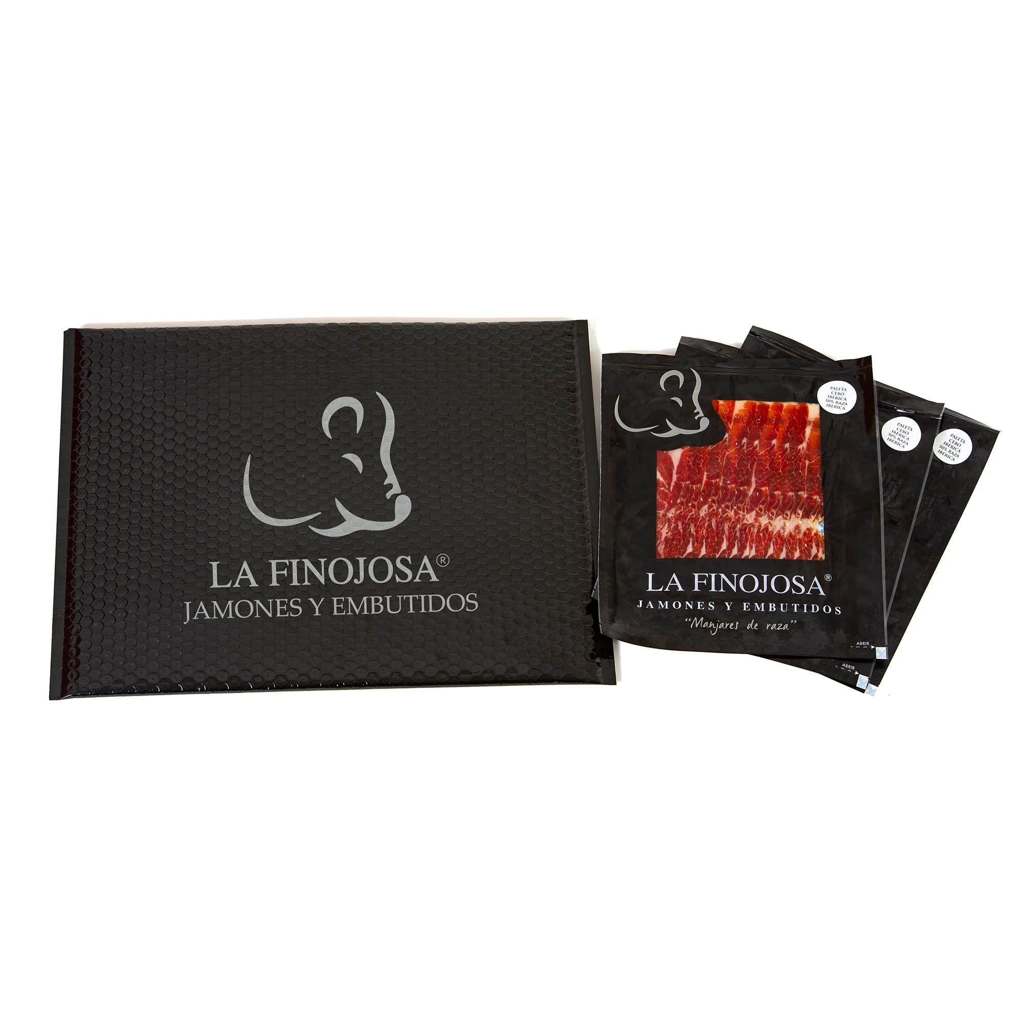 Paleta de Cebo Ibérica 50% Raza Ibérica Loncheada - 3 Sobres de 100 g - Mínimo 20 Meses de Curación - Envasada al Vacío - Paletilla de Jamón - Aroma Agradable e Intenso - La Finojosa