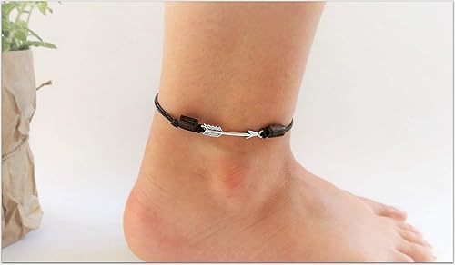 Miniatura 4 de Arrow Anklet for Women, Natural Leather Ankle Bracelet with Wooden Beads