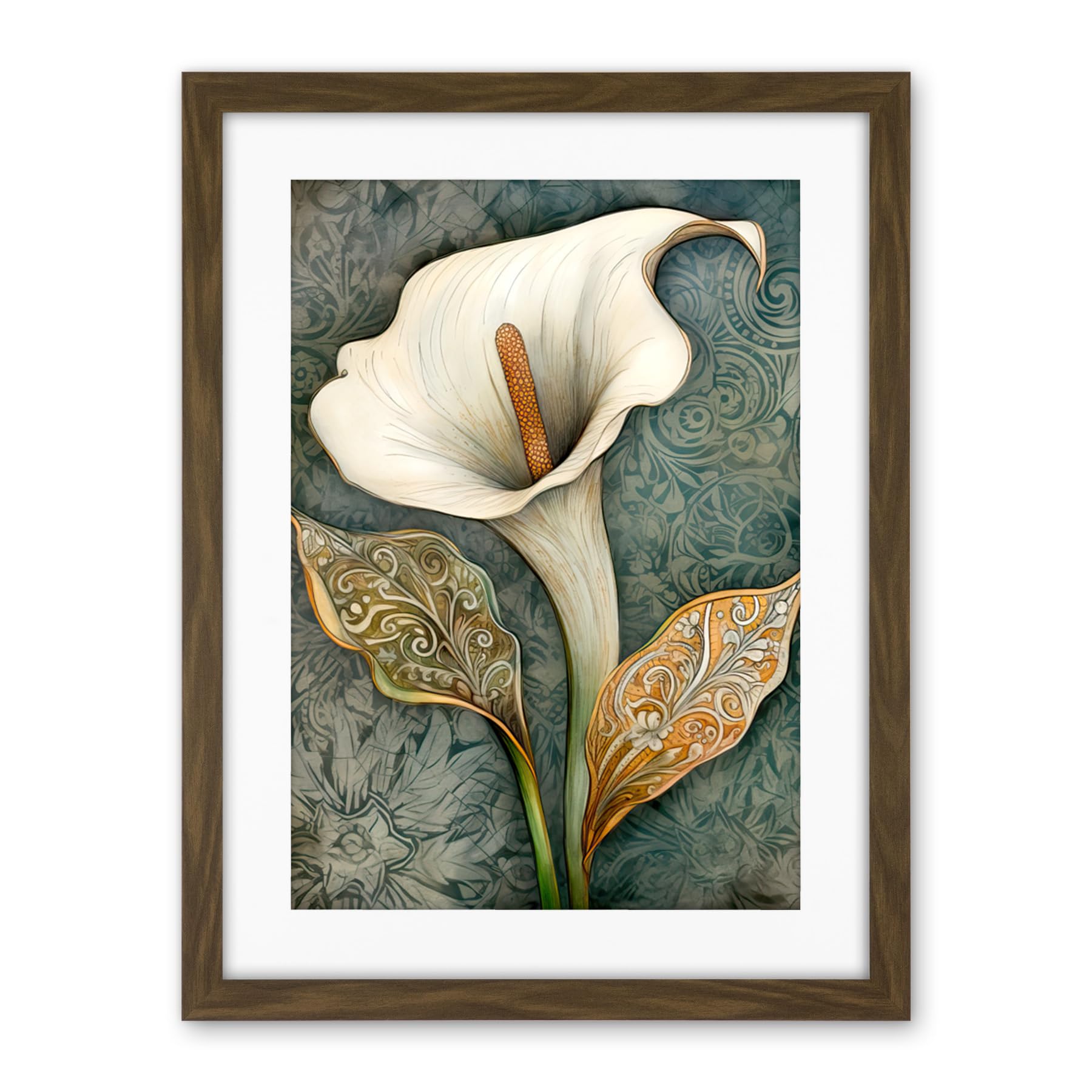 Artery8 William Morris Style Art Nouveau Calla Lily Flower Artwork Framed Wall Art Print 18X24 Inch