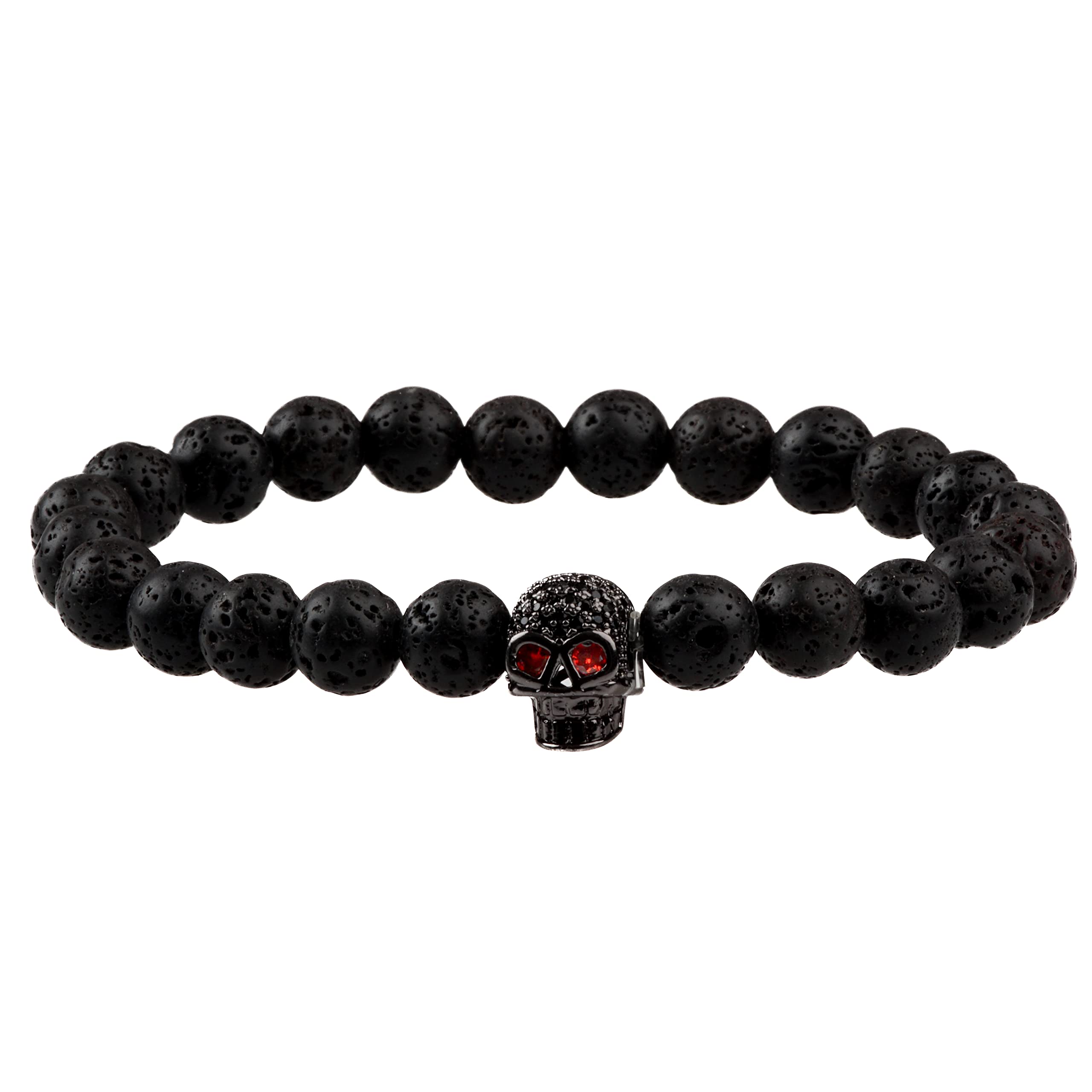 THE MEN THING INTERNO BLACK SKULL - Natural Beads Bracelet - Oxy Black Toned Skull with Red Stone in Eyes (7inch) (B0BM6D3XBC) Amazon Price History, Amazon Price Tracker