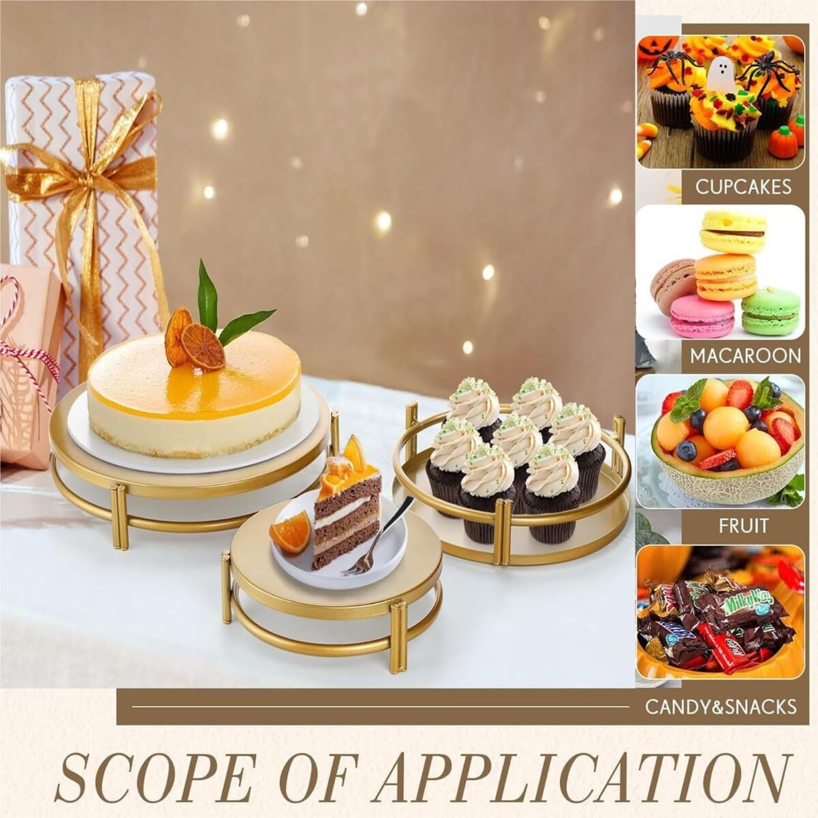 Espositore per Dolci per Feste di Compleanno 3 Supporti for Cupcake in Metallo for Espositori di Dessert for Feste(White)