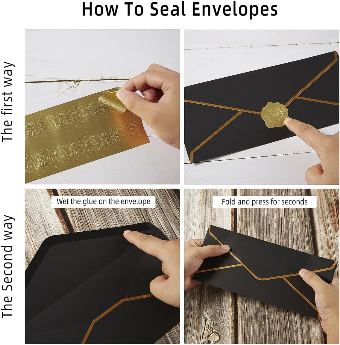 100 Pack #10 Business Envelopes with Gold Border, Self Seal Standard Envelopes with Gold Stickers for Office, Checks, Letter Mailing, Invoices, 4 1/8 x 9 1/2 Inches (Black) - Image 3