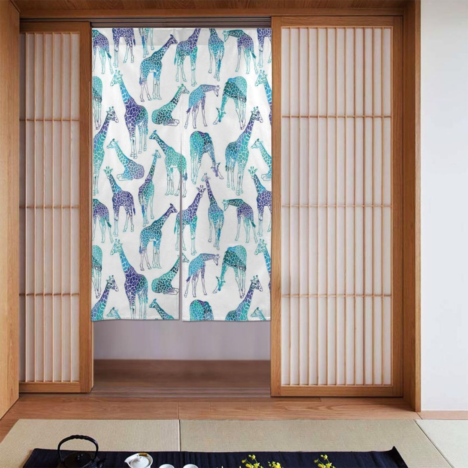Rideau occultant pour porte, décoration de chambre zen et intime avec le noren girafe