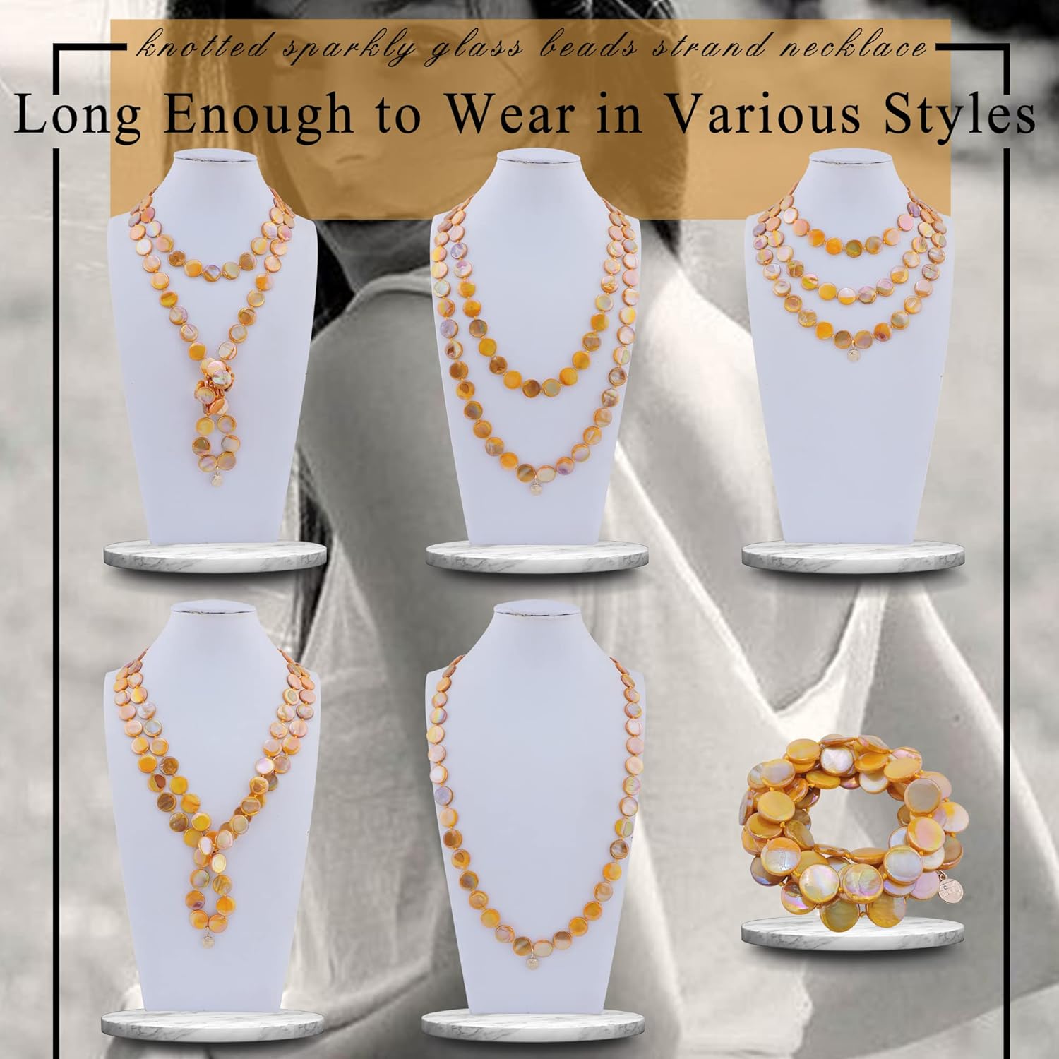 Firstmeet Flat Round Coin Shell Beads Long Knotted Necklace Natural Mother of Pearl Handmade Jewelry For Women - Image 4