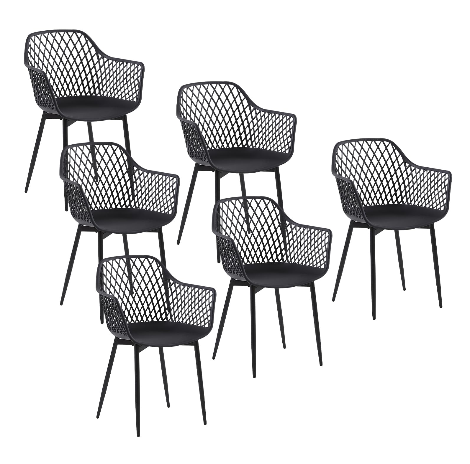 Set van 6 Eetkamerstoelen LITAU ECHT LEDER, zwart met donkerhouten poten