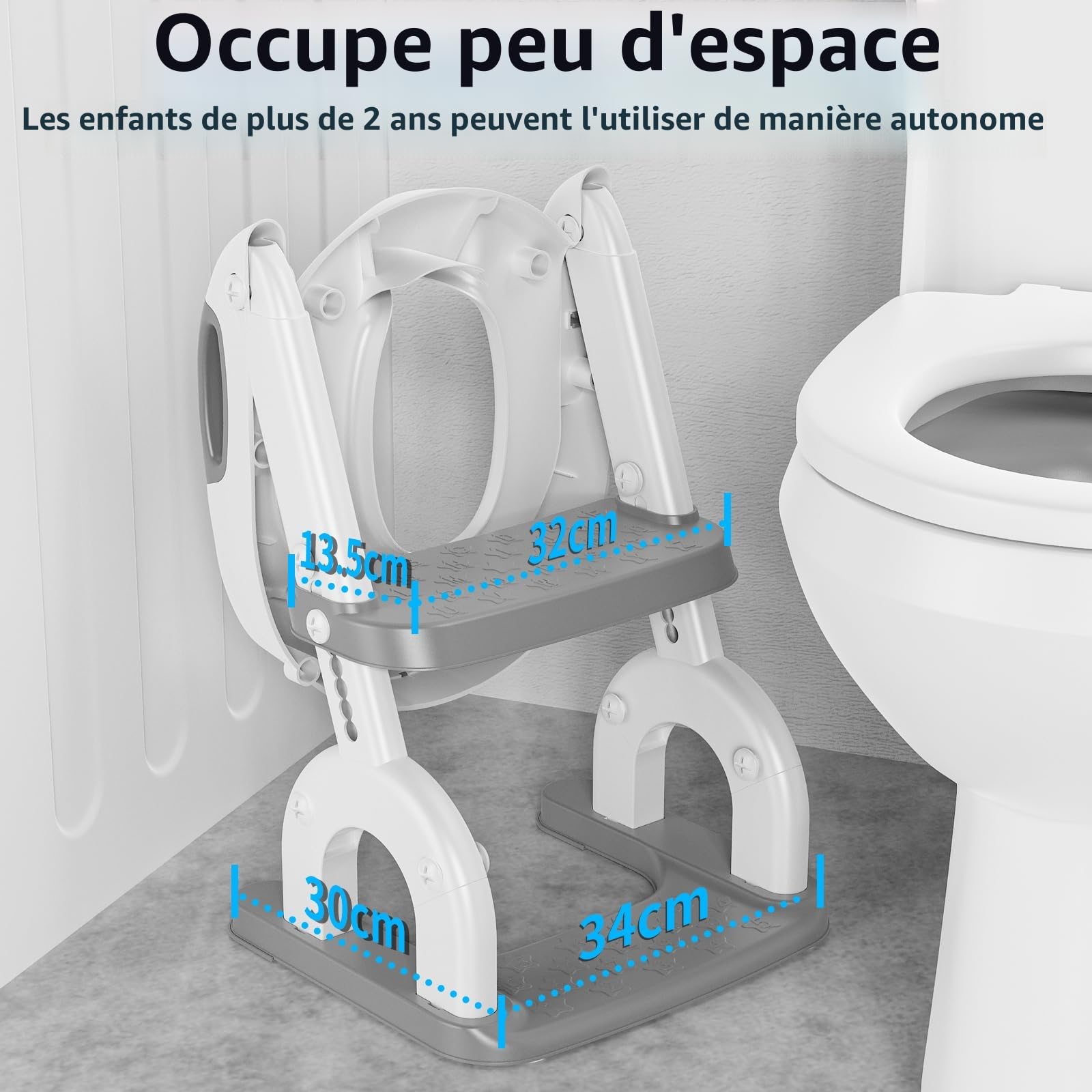 Reducteur Toilette Enfant，Améliorées Adaptateur Toilette pour Enfants Garçons et Filles，2 en 1 Rehausseur Toilette Enfant，Réglable en Hauteur et Portable，Tabouret d'escalier