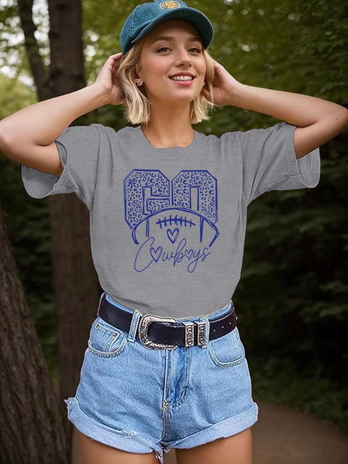 Football Shirts for Women Vintage Go Cowboy Graphic Sunday Funday Tshirt Casual Game Day Short Sleeve Tee Tops - Image 4