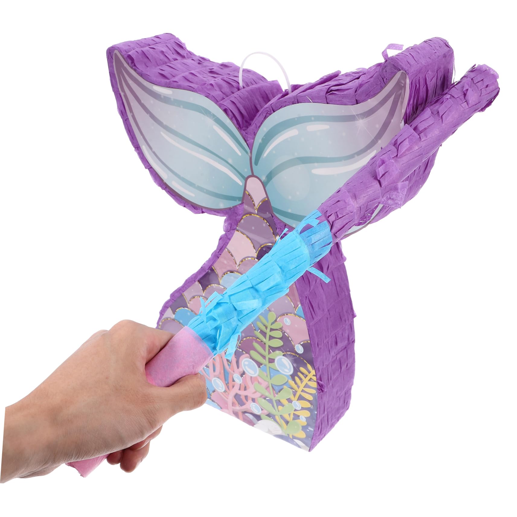 OFFSCH 1 Set Mermaid Tail Pinata Paper Pinata for Birthday Party Decoration Includes Blindfold Stick for Family Gatherings and Celebrations Fun Candy Filled Photo Prop
