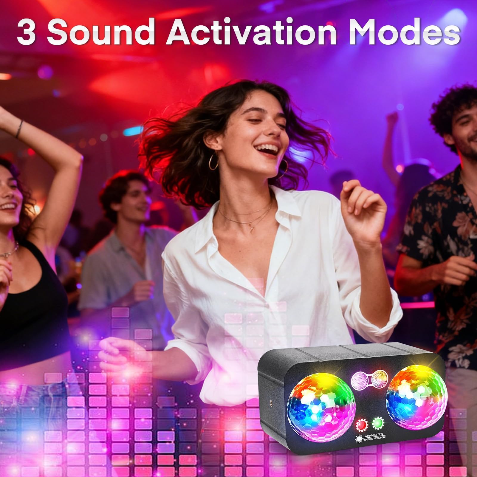 Lumières Disco 6 en 1 avec Trépied, Jeu de Lumière Disco avec 2 Boules Disco Lumière DJ RGB Activée par Musique, Effet Stroboscopique, Lampe de Scène pour Fête, Mariage, Soirée DJ, Noël et Halloween