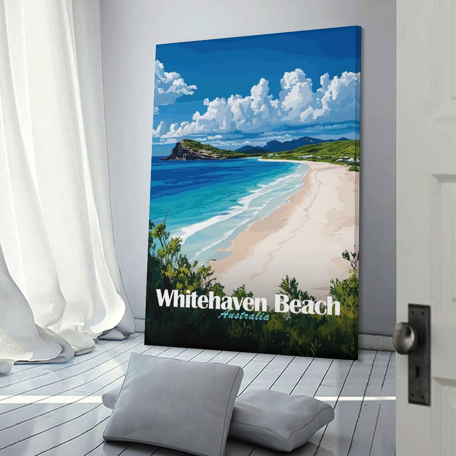 Junmoney Decorative Wall Artwork Whitehaven Beach, Australia, 20x30inch(50x75cm), for Living Room, Bedroom Or Apartment Walls, Decorative Artwork for Empty Walls